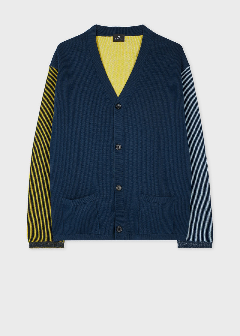 Navy Mixed-Panel Cotton Cardigan 1