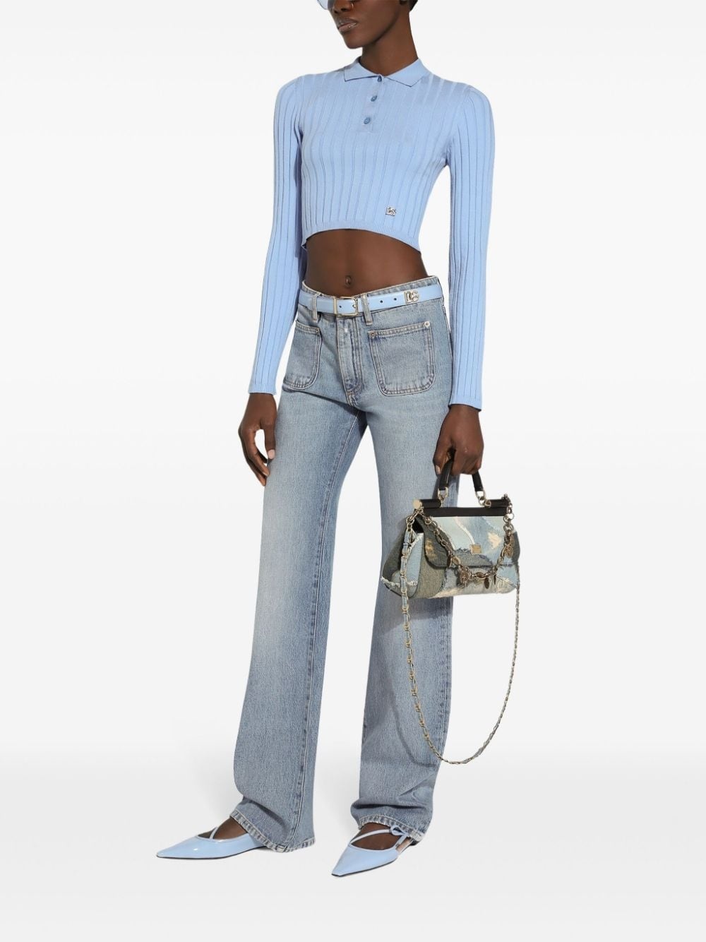 patch pockets tapered-legged jeans - 2