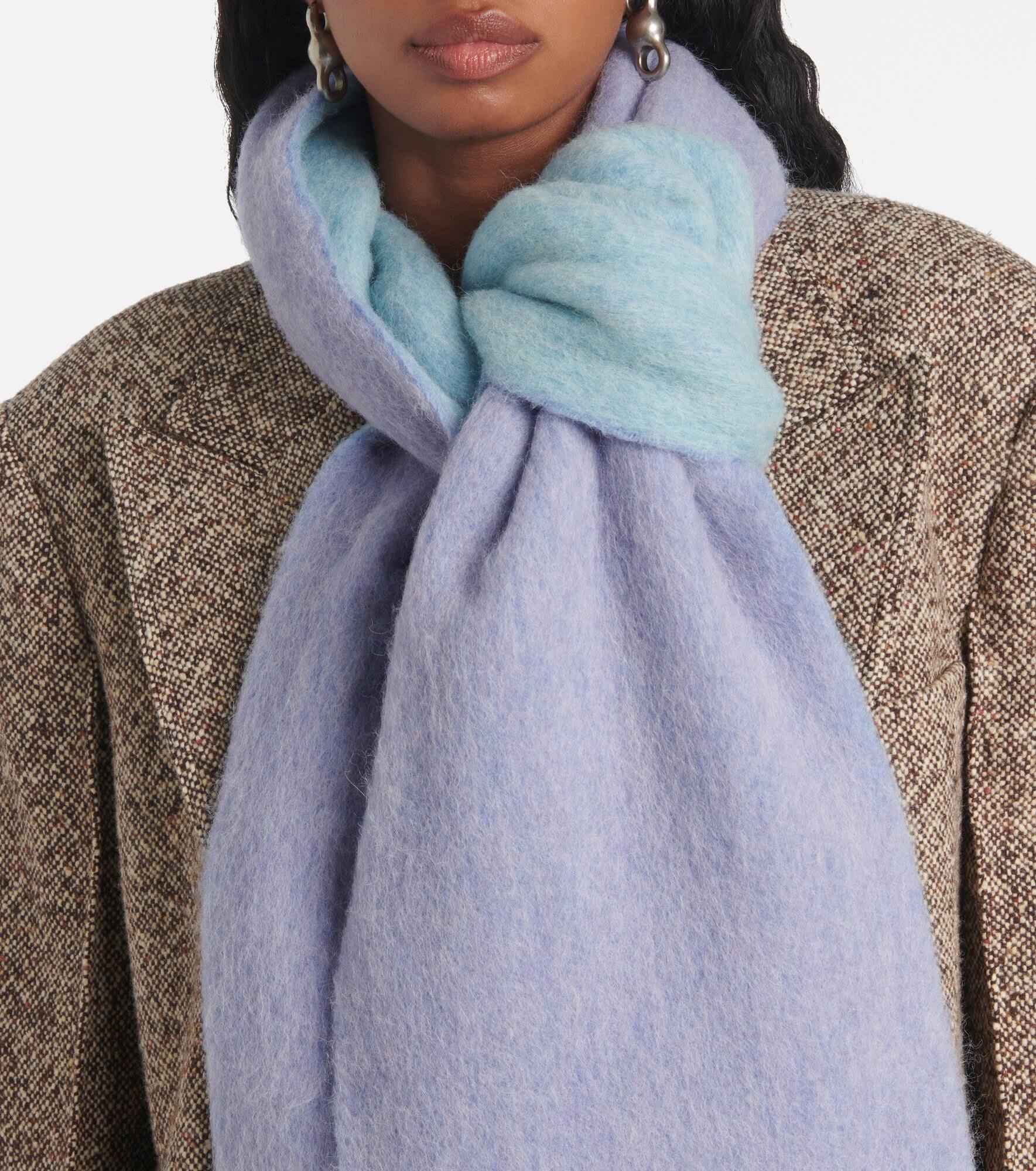 Logo fringed wool-blend scarf - 3