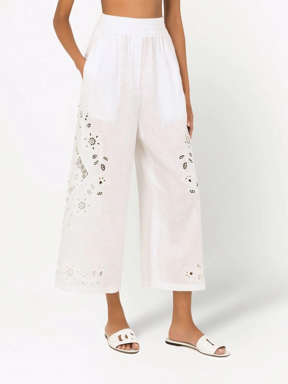 cropped floral-embroidered trousers - 5