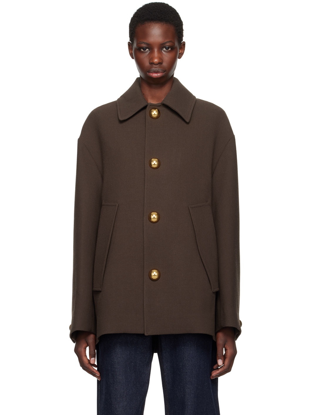 Brown Short Belted Coat - 1
