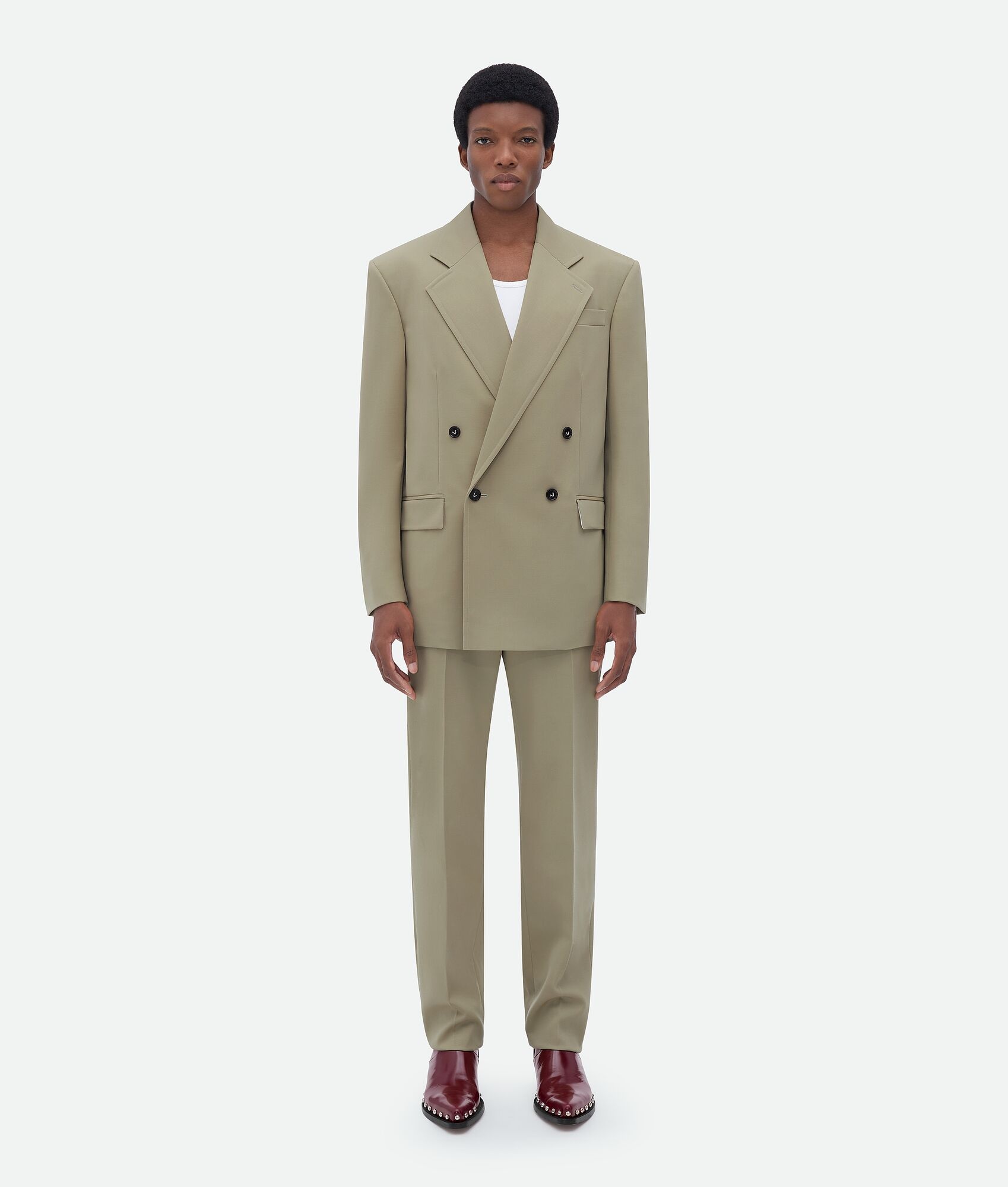 ジャケット BOTTEGA VENETA DOUBLE-BREASTED GRAIN DE POUDRE JACKET BOTTEGA VENETA Double-breasted satin-trimmed grain de poudre