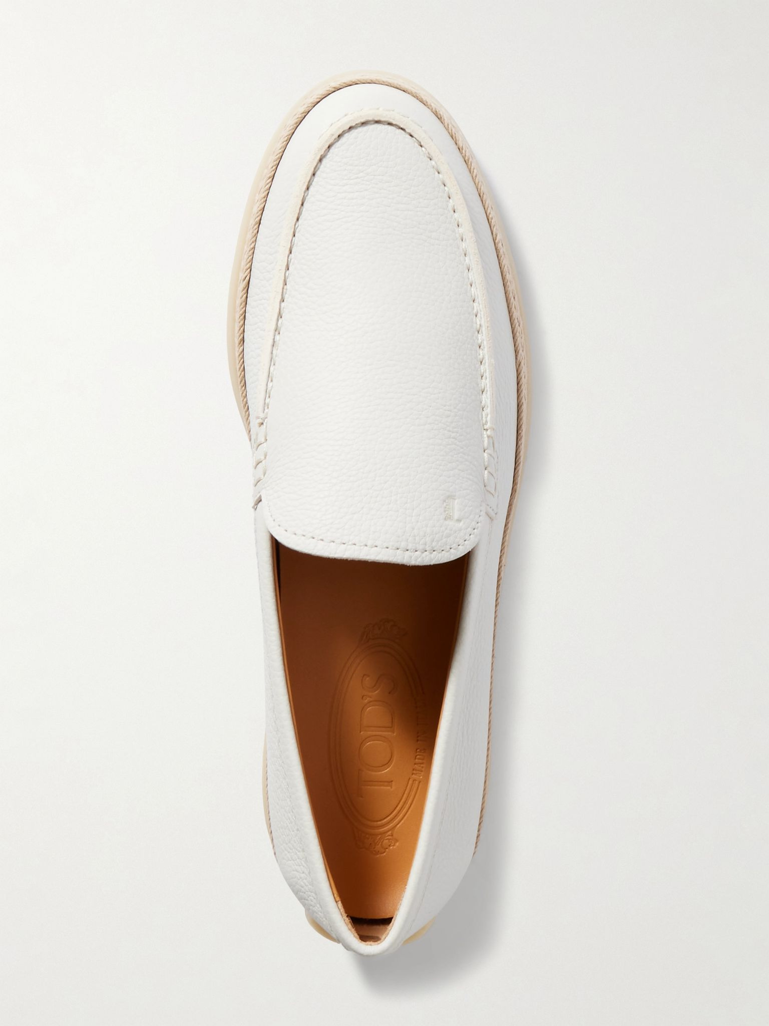 Raffia-trimmed leather loafers White - 5
