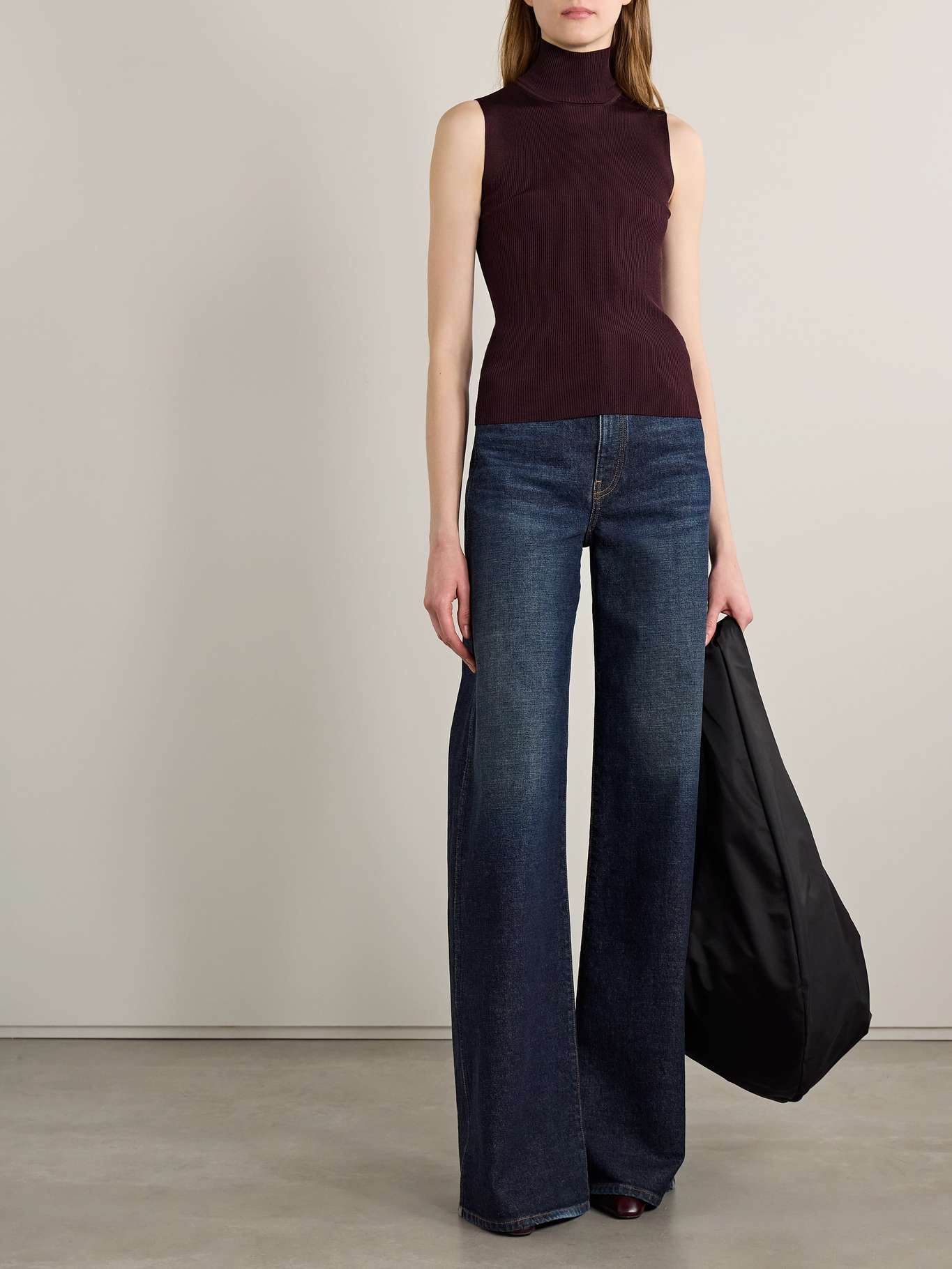 Benita ribbed-knit turtleneck top Burgundy - 2