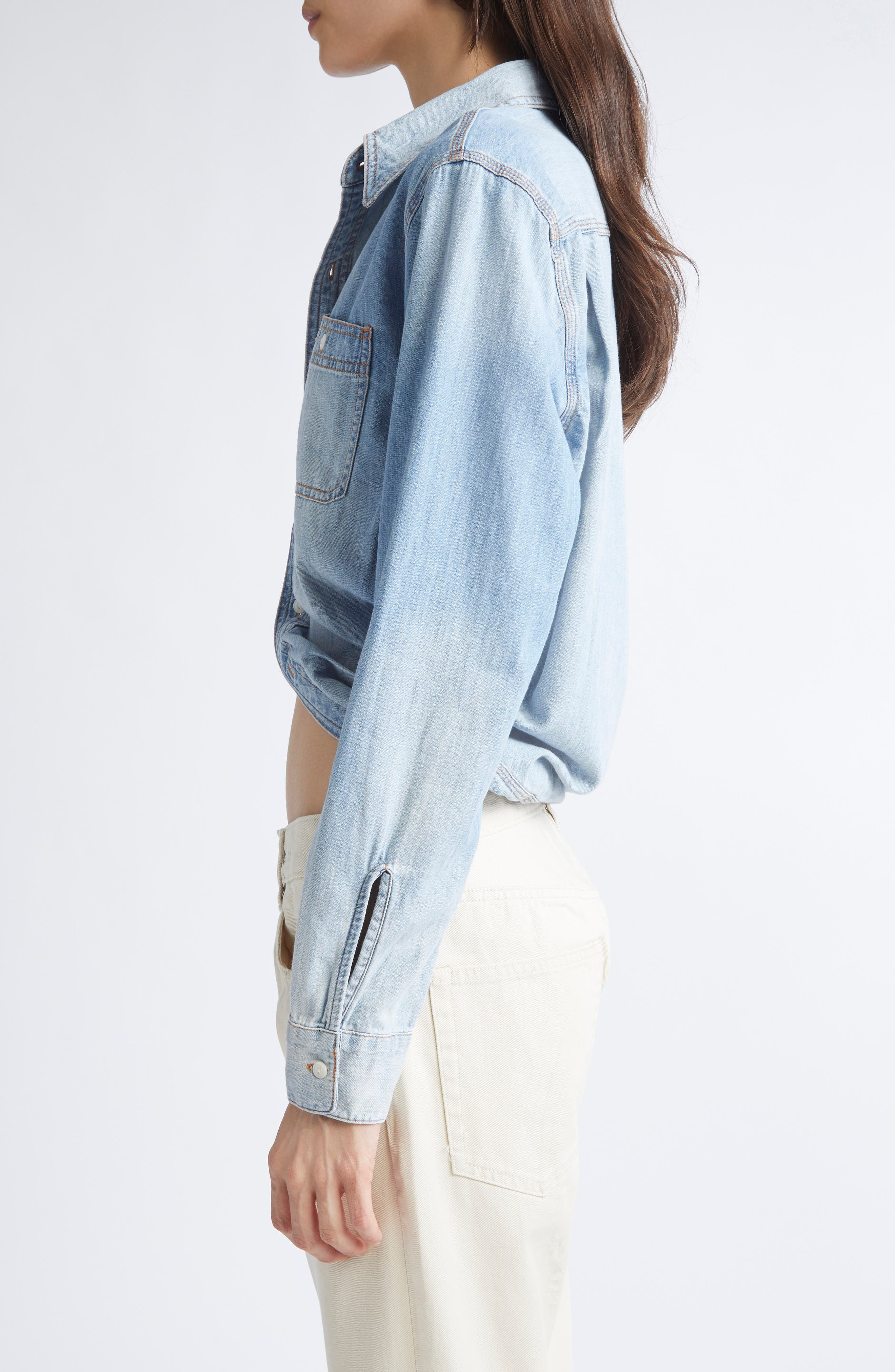 R13 Wrap Around Denim Work Shirt in River Blue at Nordstrom - 4