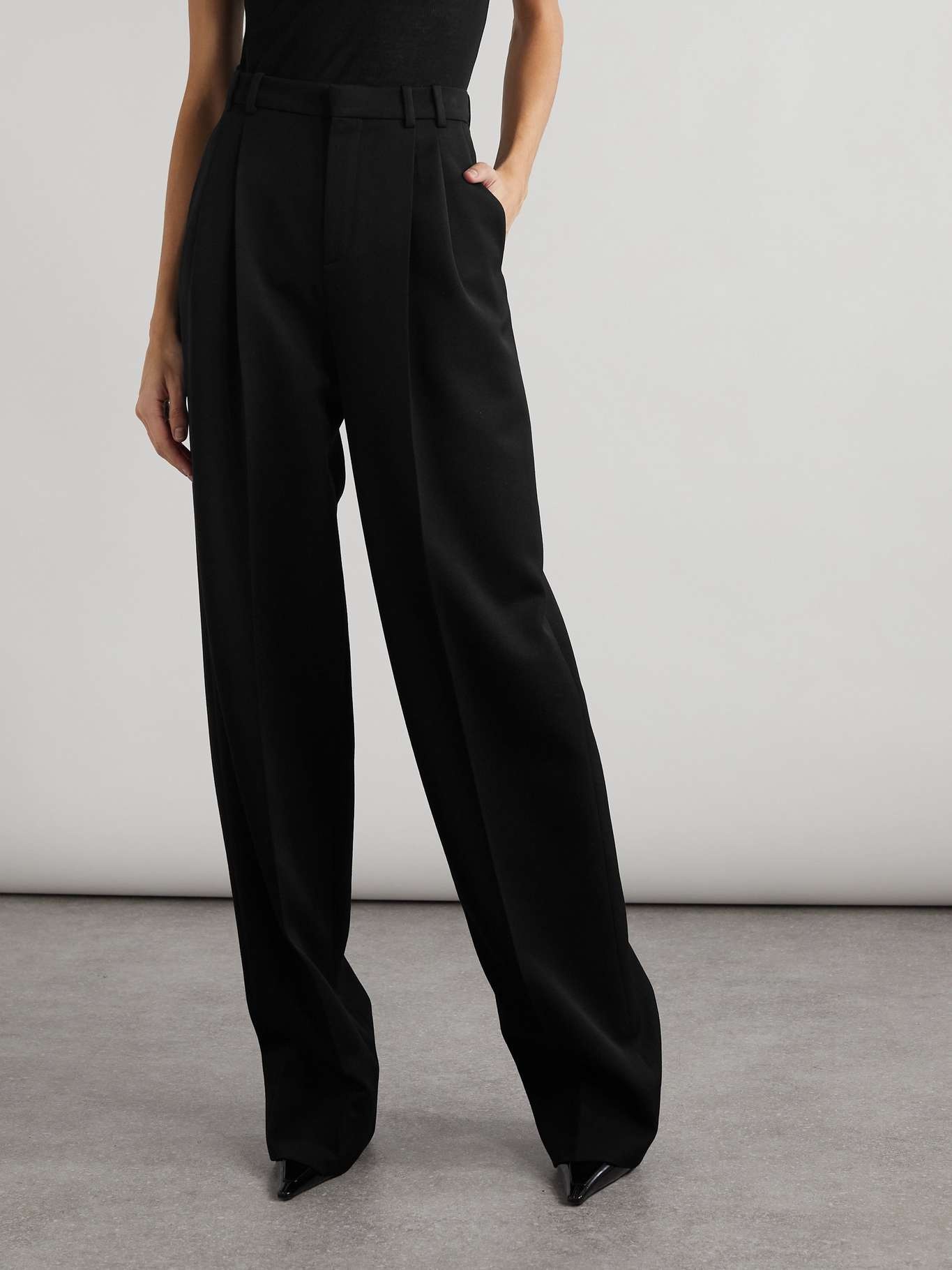SAINT LAURENT Pleated grain de poudre wool wide-leg pants