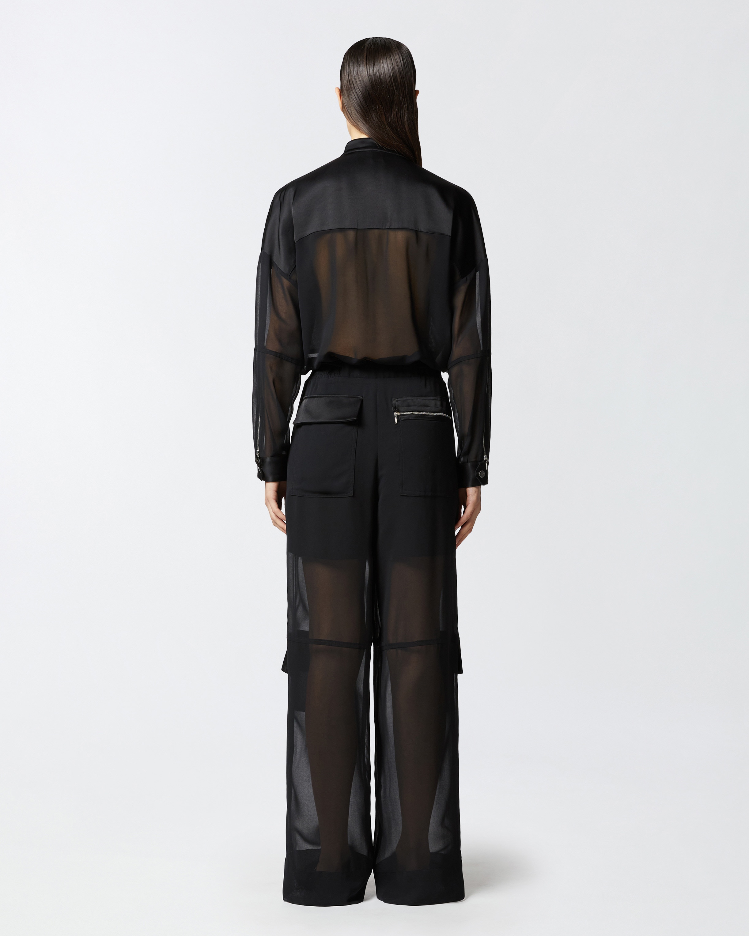 CARGO JUMPSUIT IN GEORGETTE AND SHINY SATIN - 4