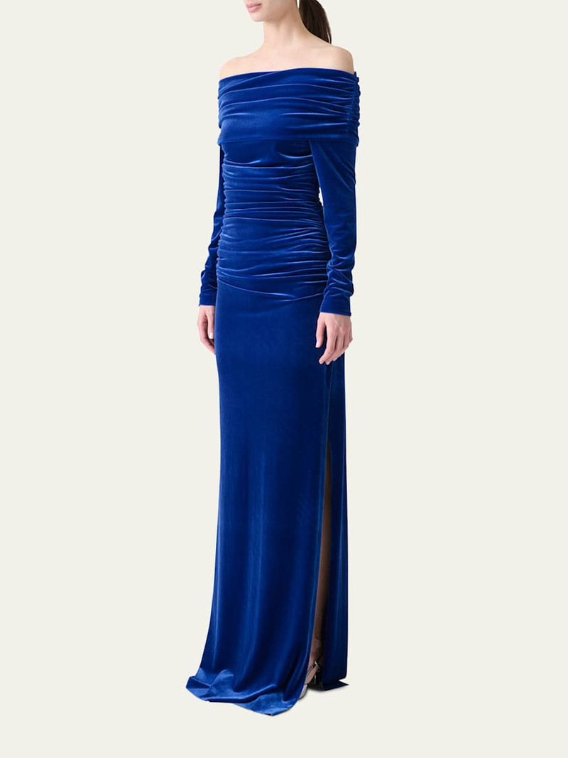 Velvet Off-the-Shoulder Draped Gown 4