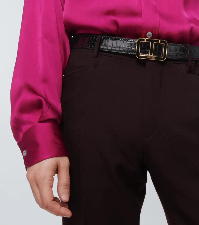 Logo croc-effect leather belt 3