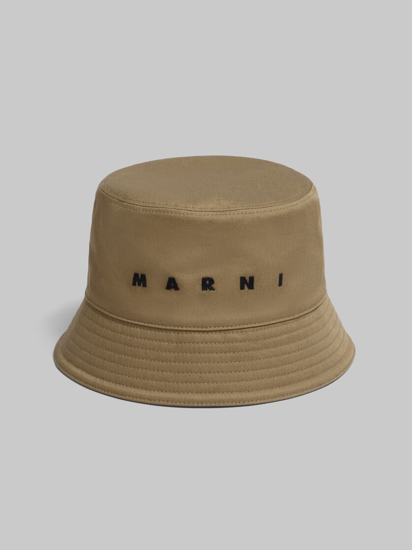 GREEN ORGANIC GABARDINE BUCKET HAT WITH EMBROIDERED LOGO - 4