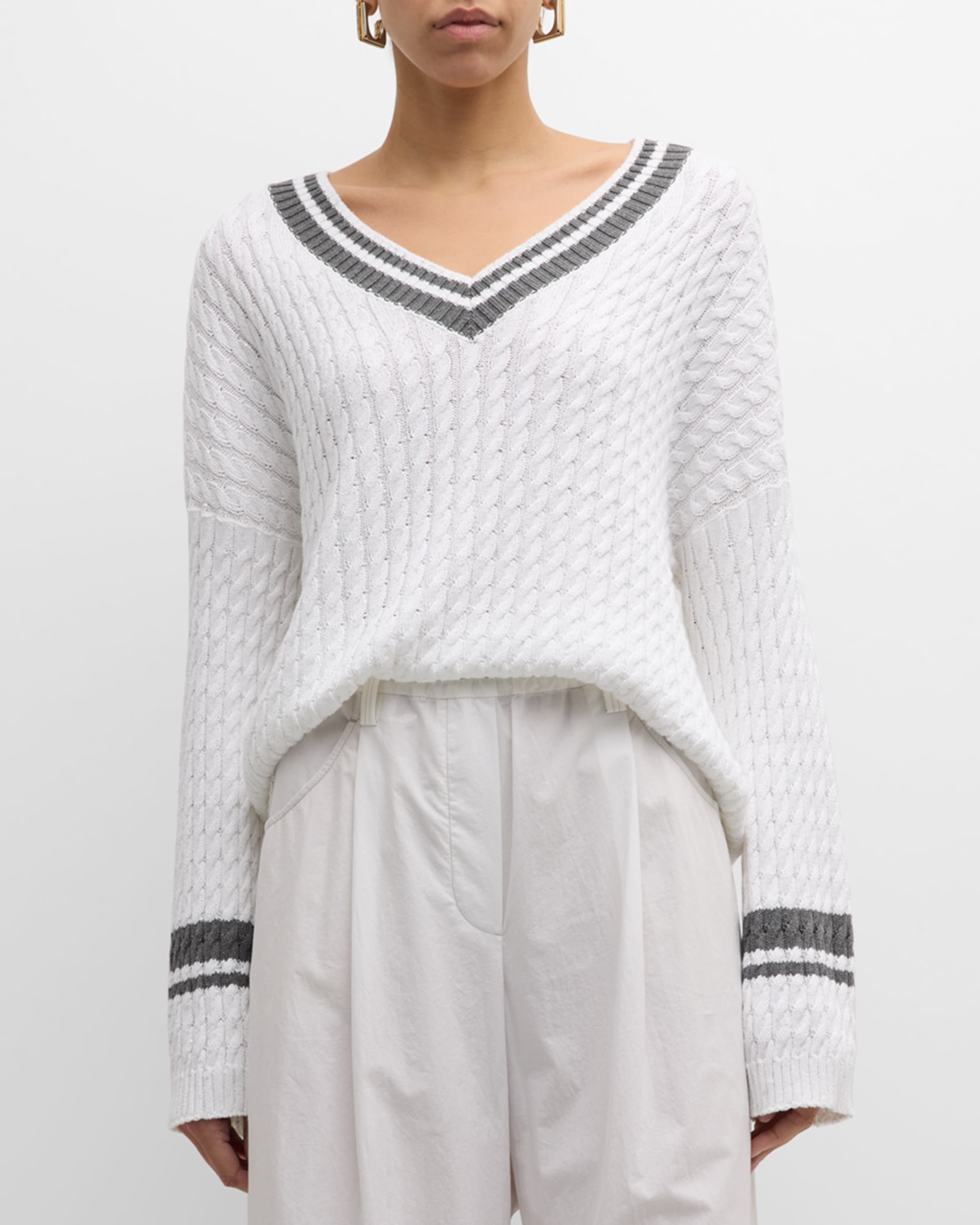 Tennis Stripe Diamante Cable-Knit Sweater - 2