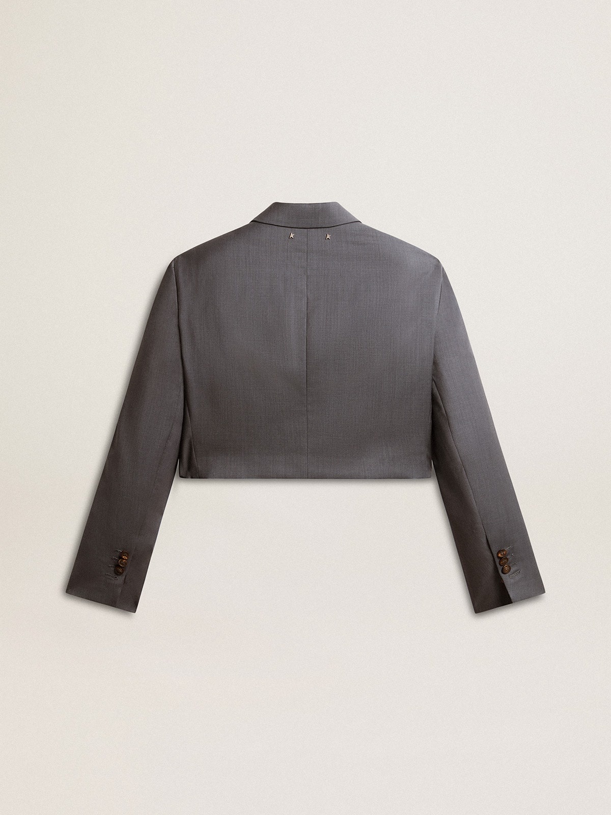 Women's single-breasted cropped jacket in baby blue wool - 7