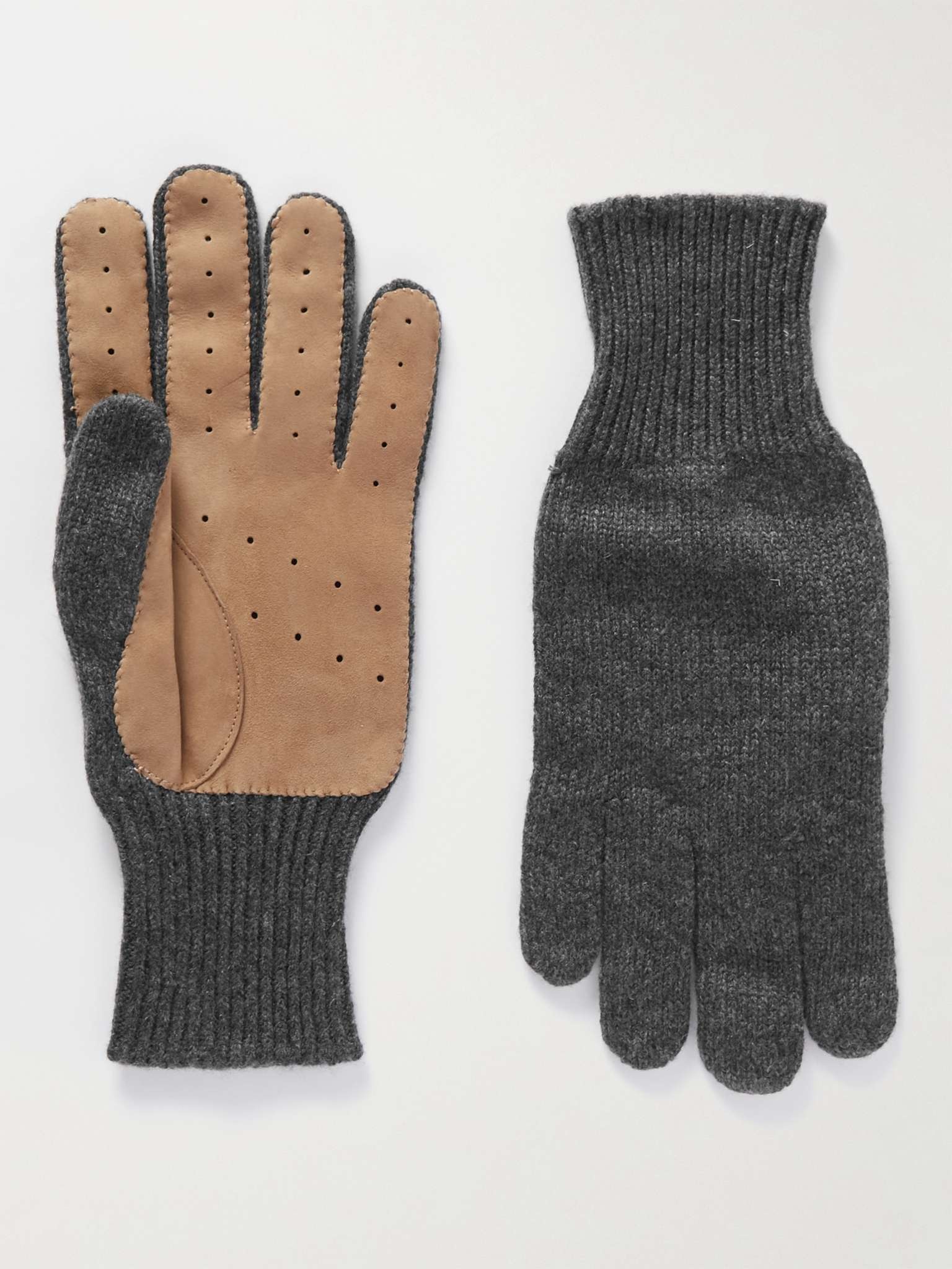 Cashmere and Perforated Suede Gloves - 1