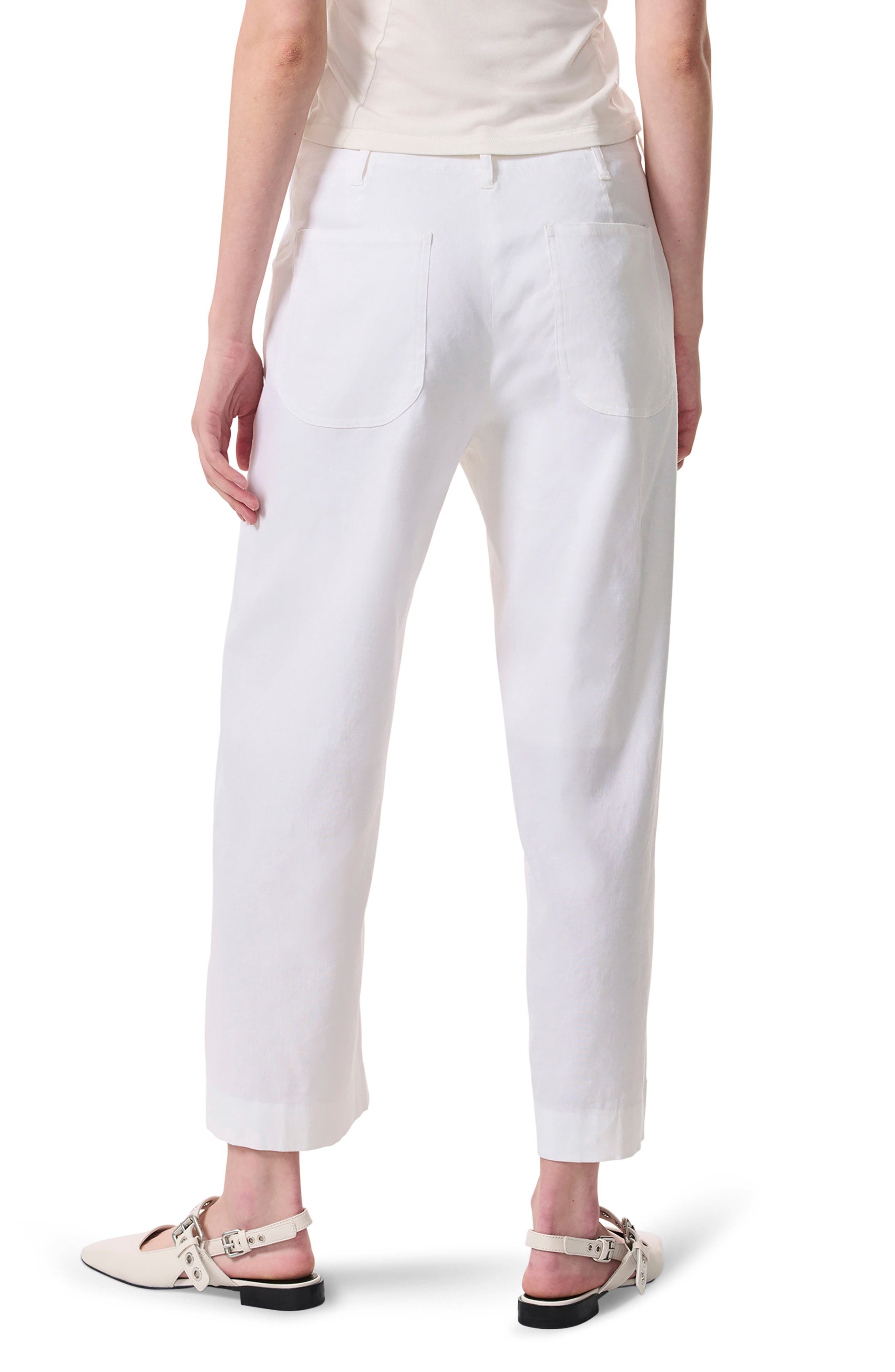 rag & bone Banks Linen Blend Crop Straight Leg Pants in White at Nordstrom - 2