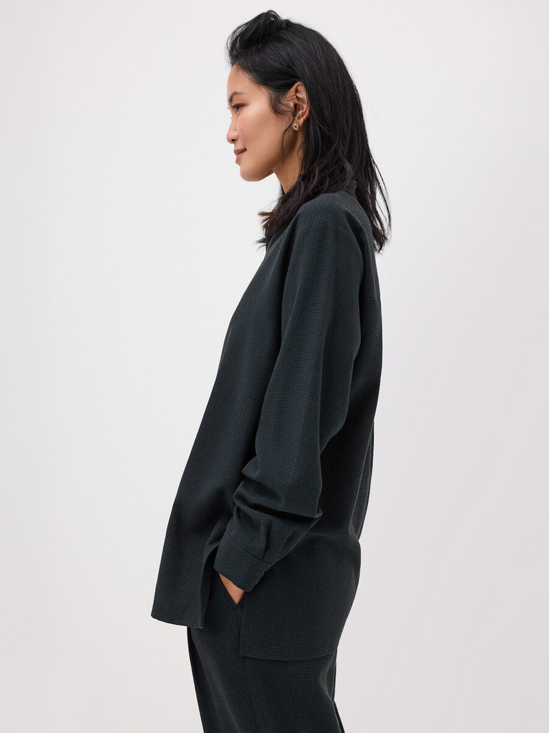 Mini Check Crepe Band Collar Top 8