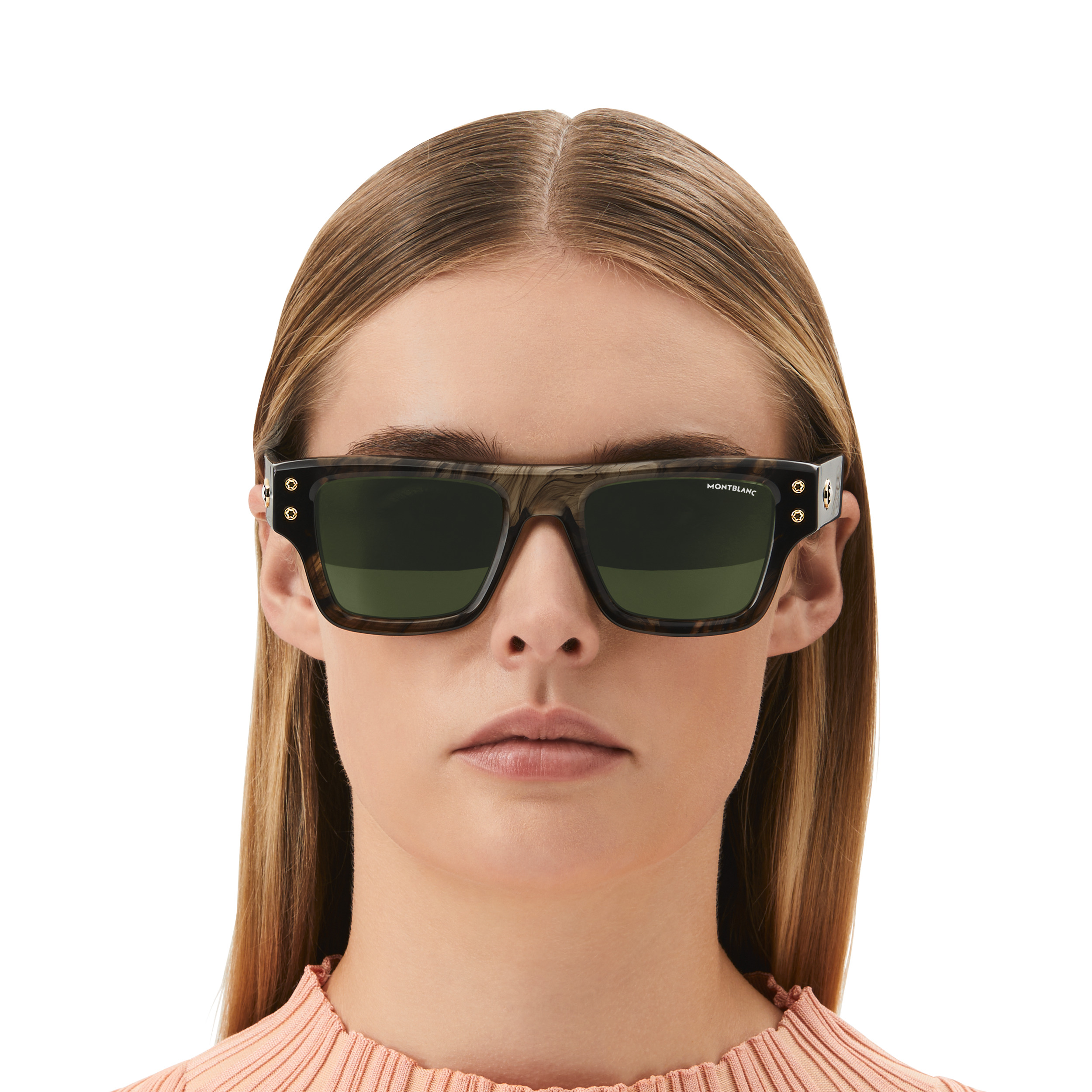 Rectangular Sunglasses with Melange Colored Acetate Frame - 4