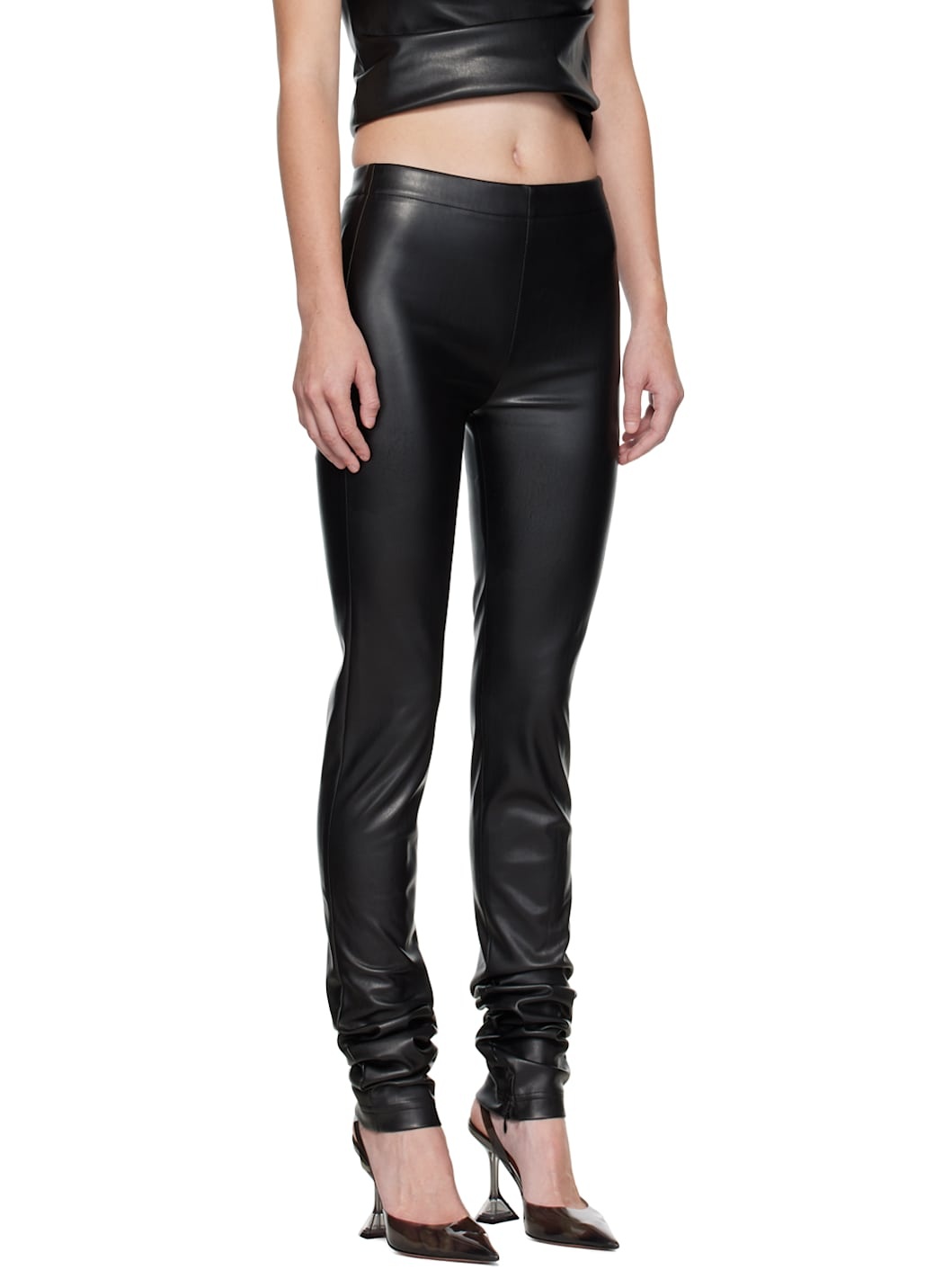 Black Sim-Fit Faux-Leather Trousers - 2