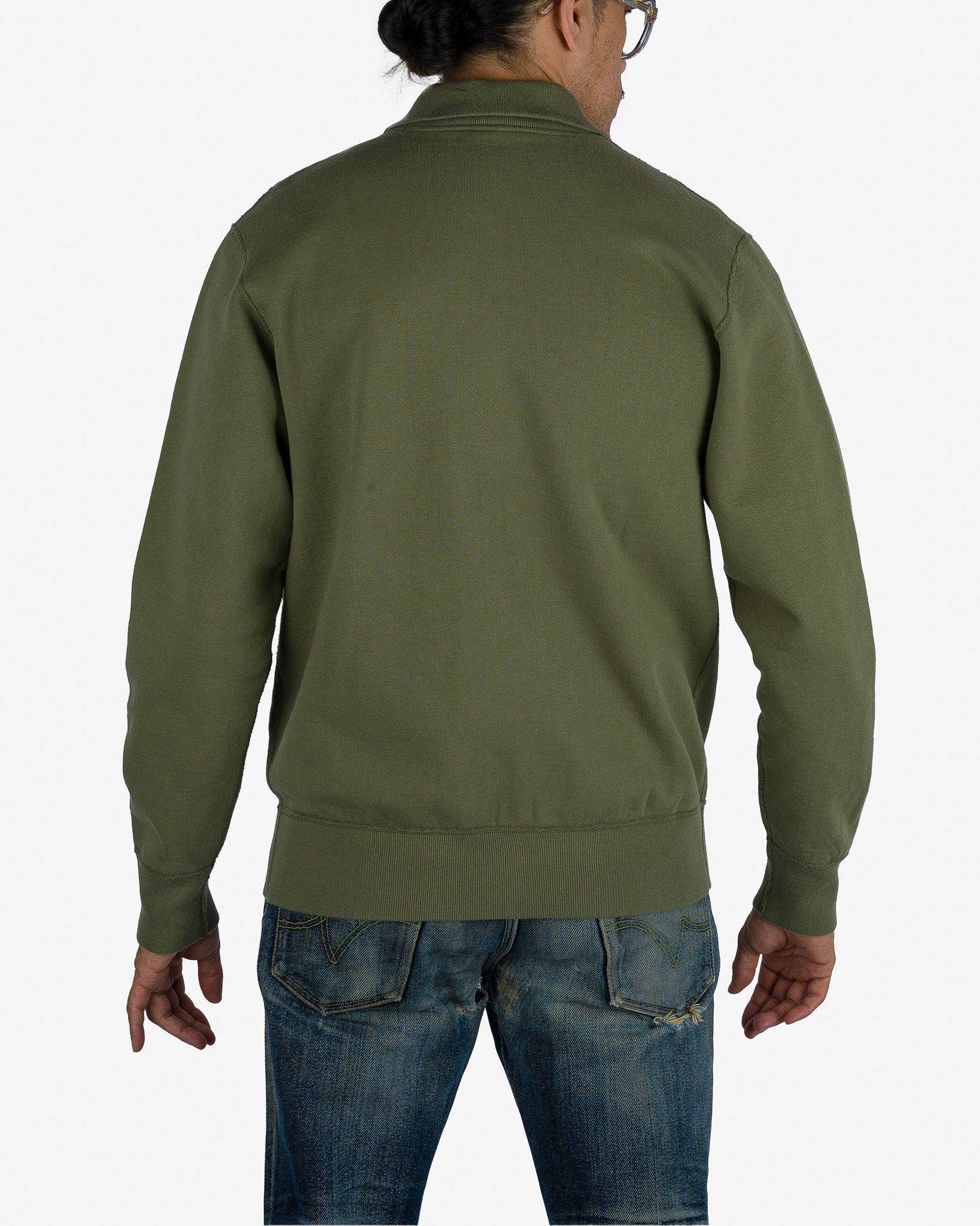 IHSW-11-OLV 14oz Ultra Heavyweight Loopwheel Cotton Zip Up Sweater - Olive Green - 3