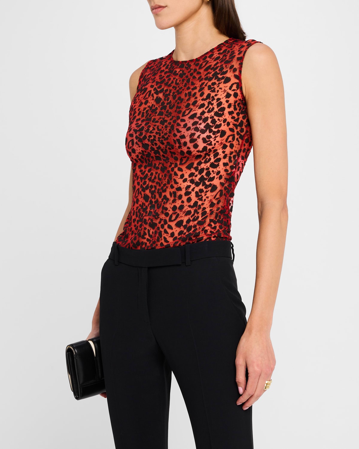 Flocked Leopard Mesh Sleeveless Top - 4