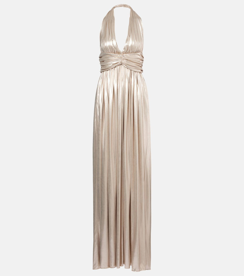 Halterneck open-back lamé jersey gown - 1