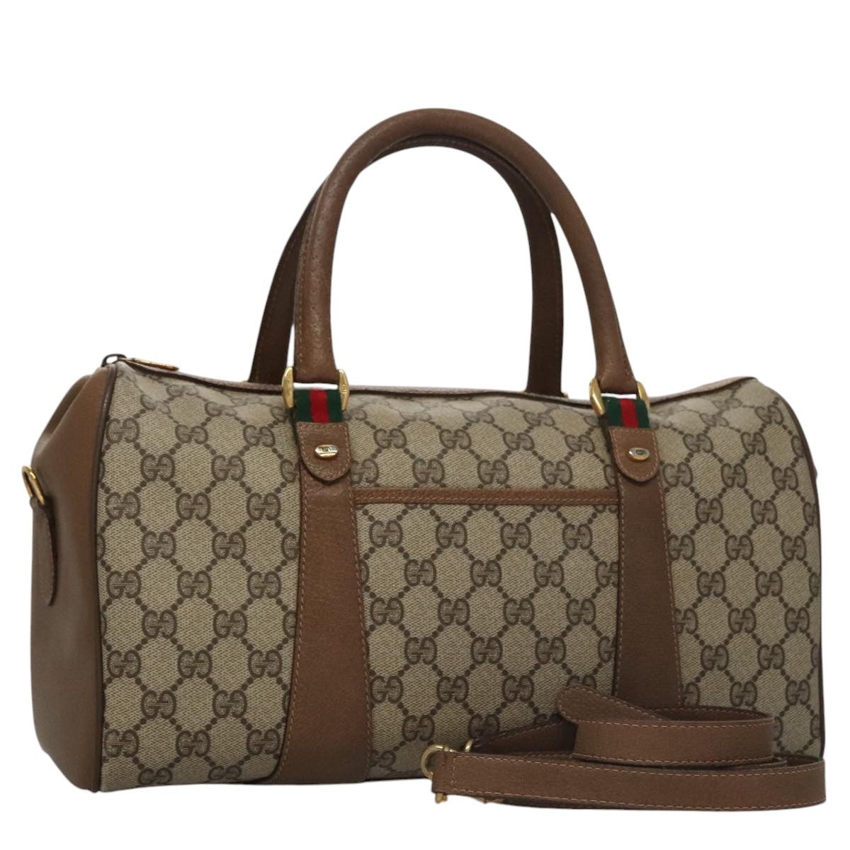 GUCCI GG Supreme Web Sherry Line Hand Bag Pvc Beige Green Red - 1