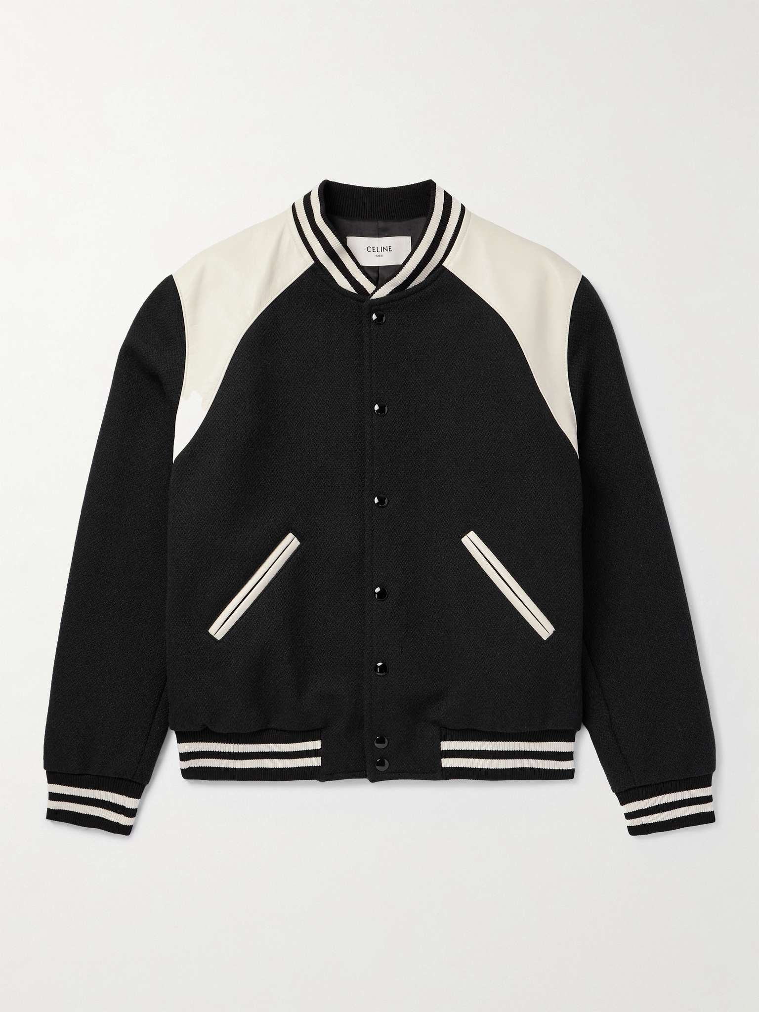 Teddy Striped Colour-Block Leather-Trimmed Virgin Wool-Blend Varsity Jacket - 1