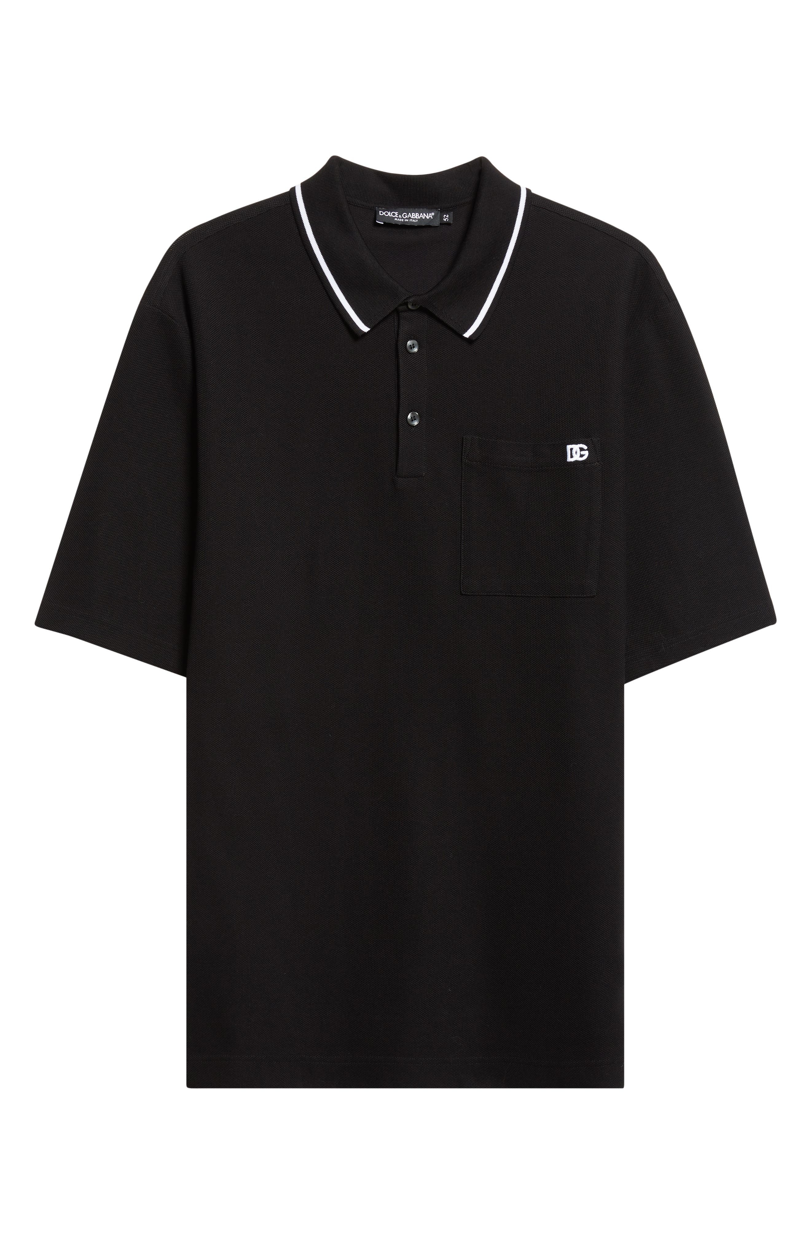 Dolce&Gabbana Logo Embroidered Cotton Piqué Polo in N0000 Nero at Nordstrom - 5