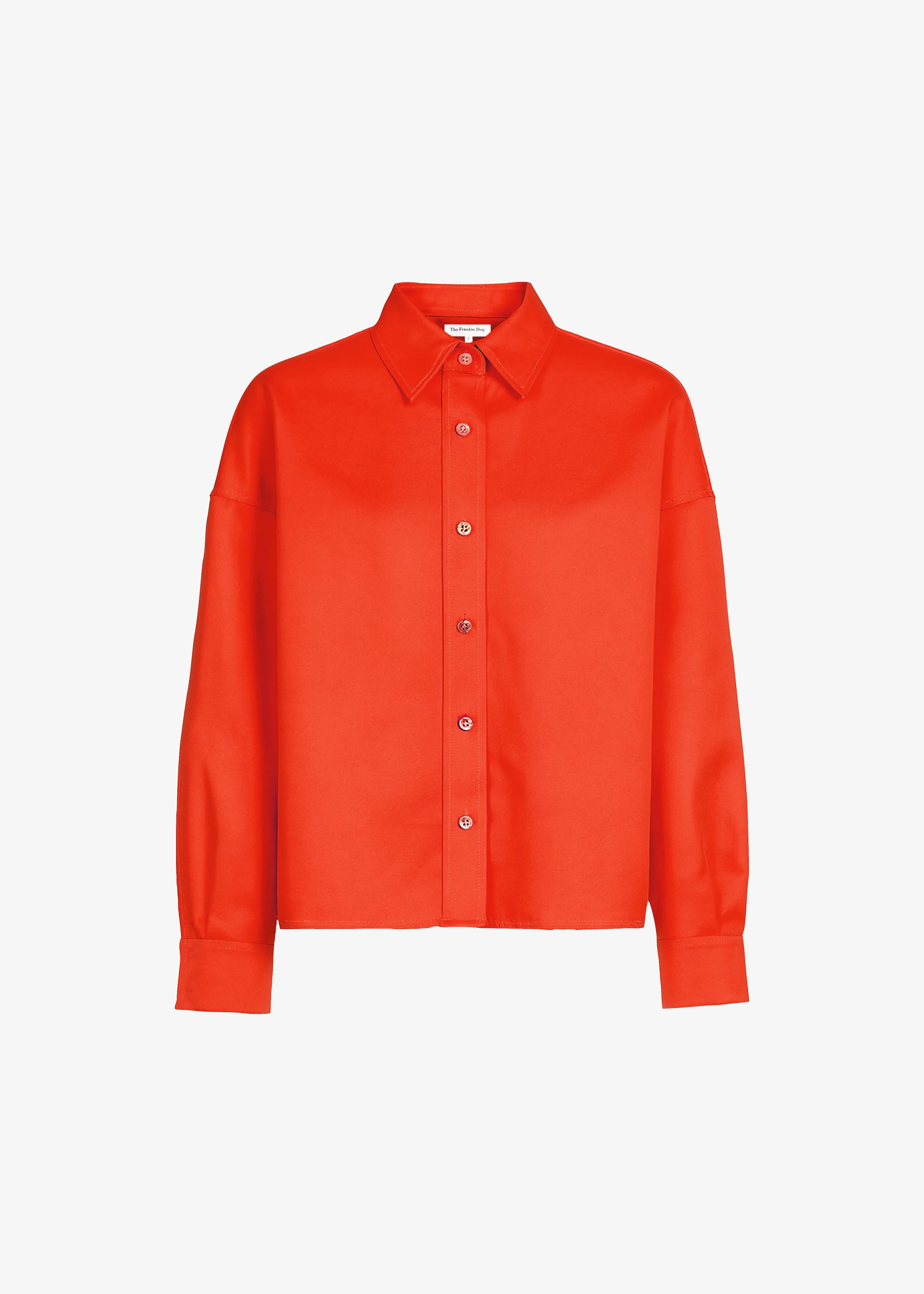 Arlen Satin Boxy Shirt - Coral Red - 1