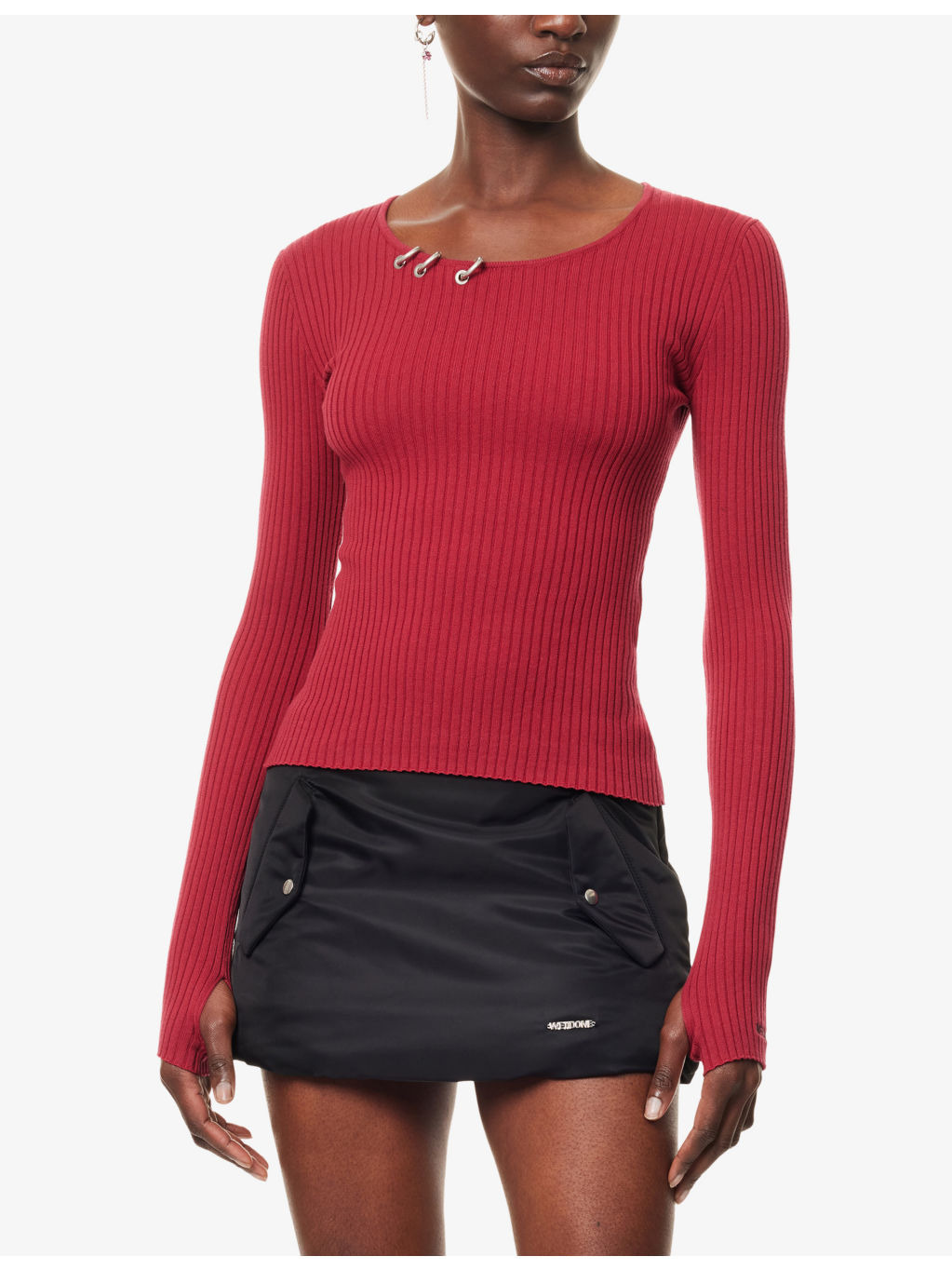 Piercing Long-Sleeves Knitted Top - 3