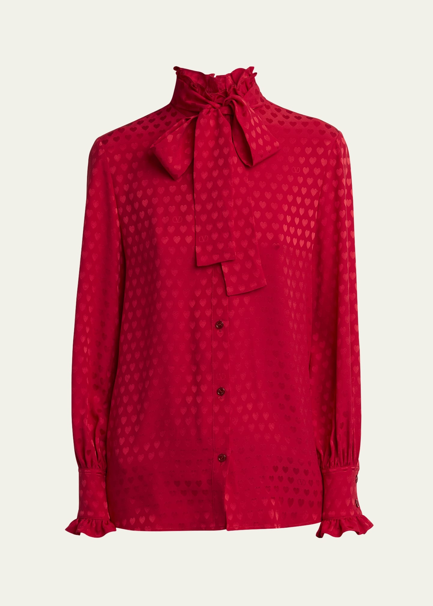 High-Neck Silk Heart Shirt - 1