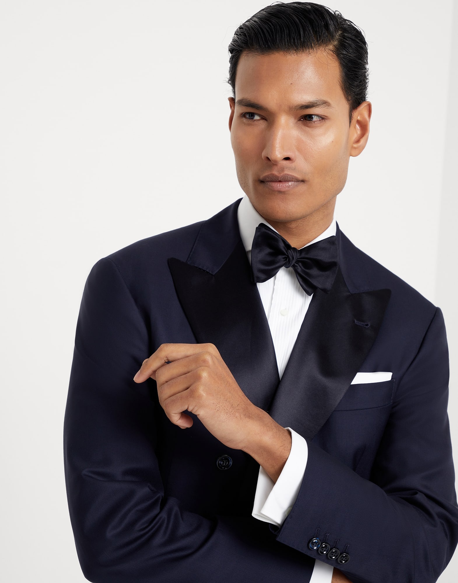Lightweight virgin wool and silk twill tuxedo with one-and-a-half breasted jacket and double-pleated - 3