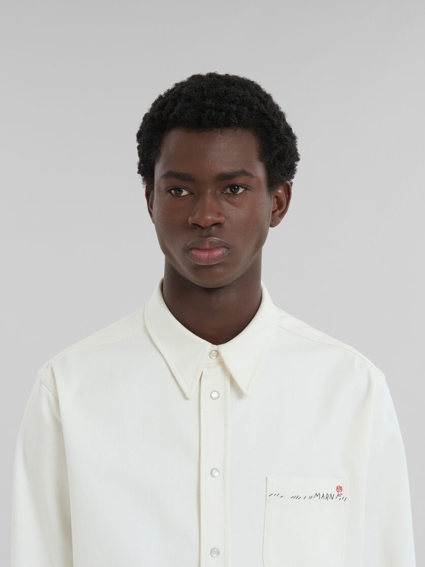 WHITE DRILL SHIRT WITH MARNI MENDING - 4