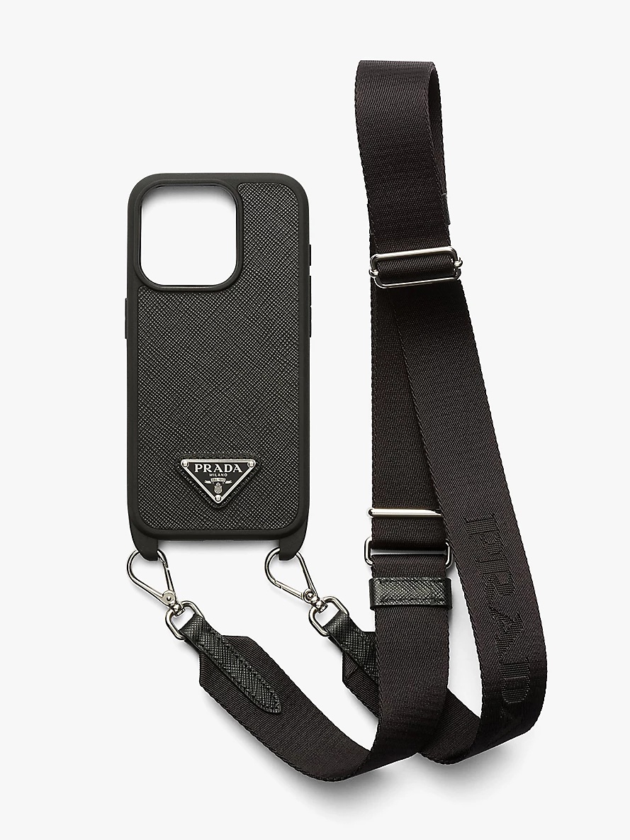 Logo-plaque leather iPhone 15 case - 1