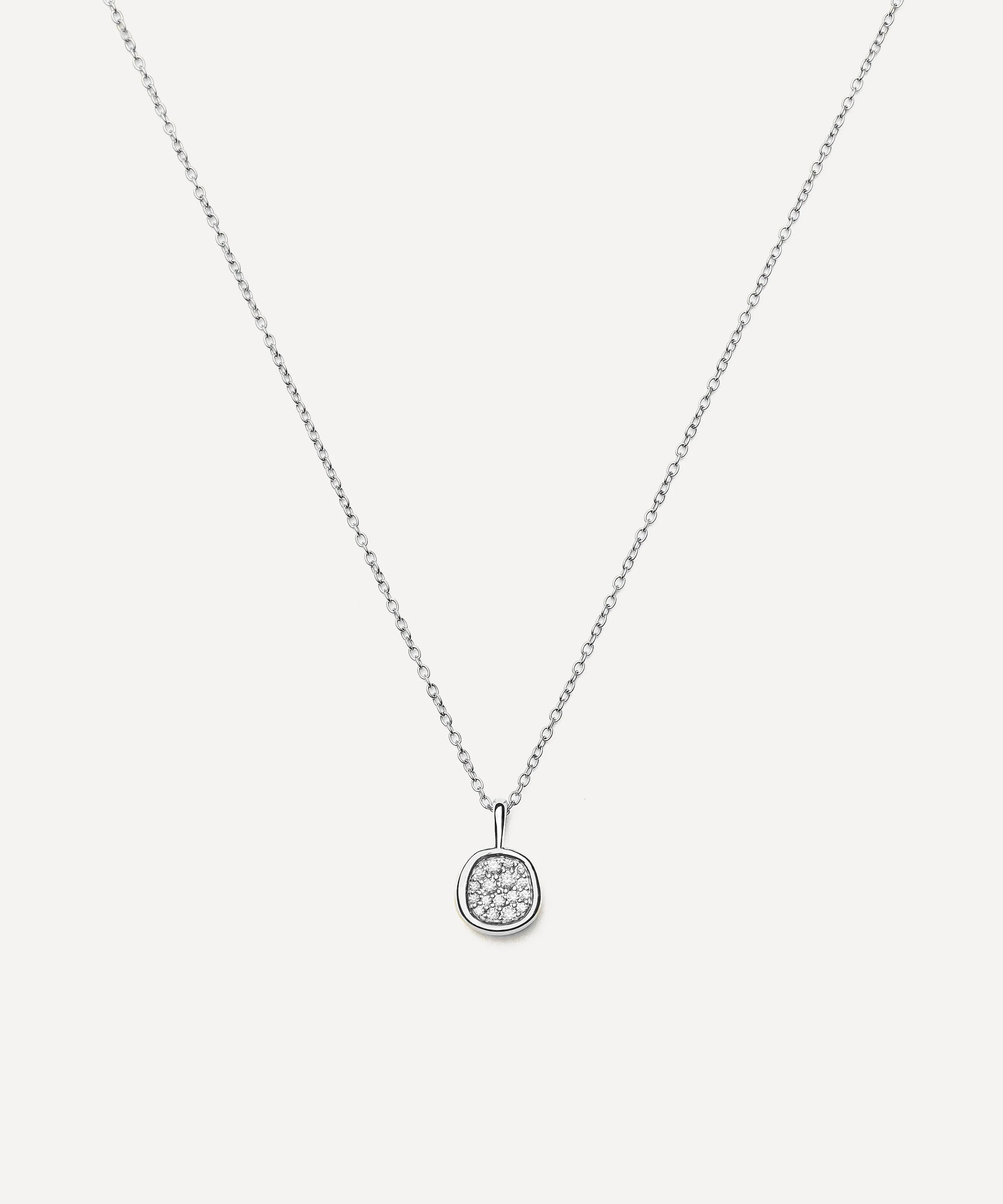 Silver-Plated Molten Soft Square Pavé Pendant Necklace - 1