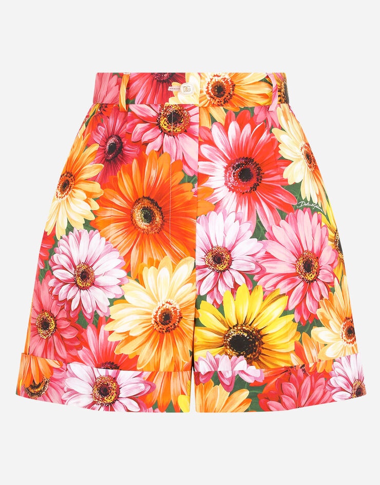 Poplin shorts with gerbera-daisy print and turn-ups - 3