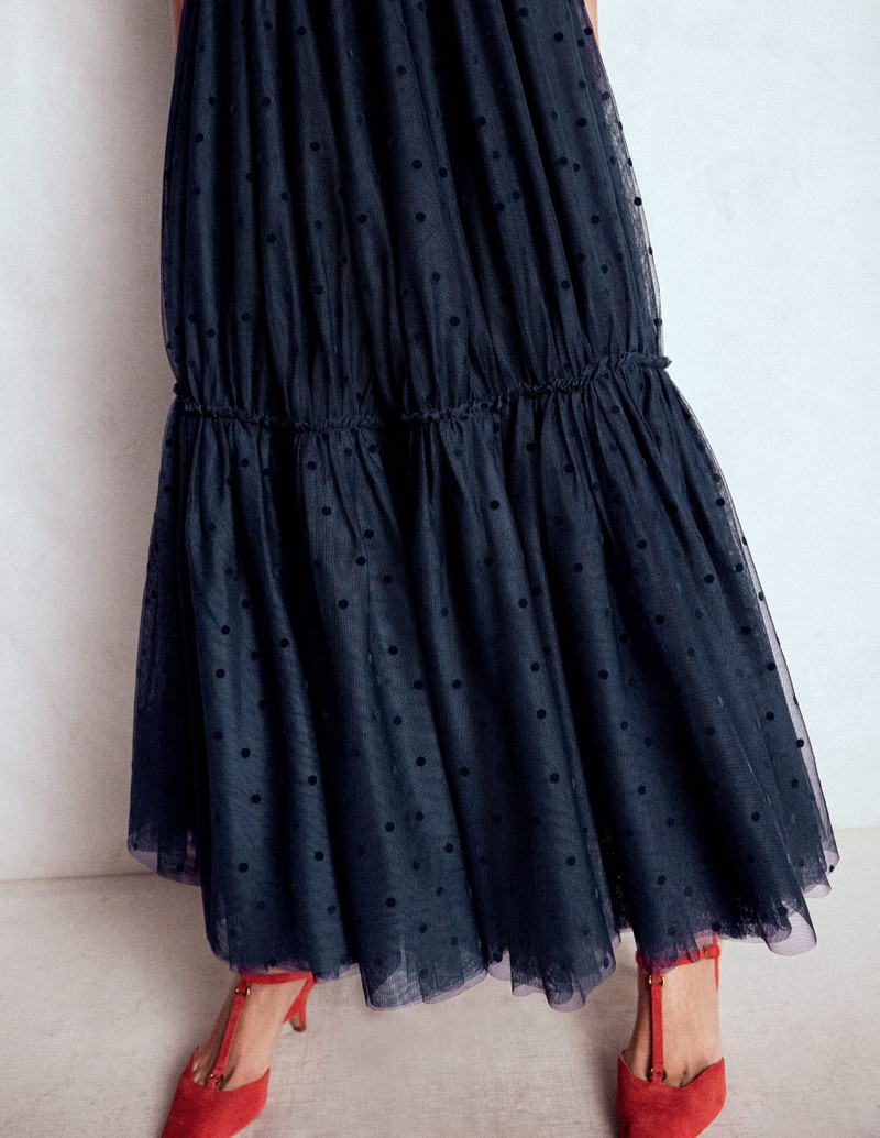 Anna Tulle Midi Skirt-Navy Flocked Spot 6
