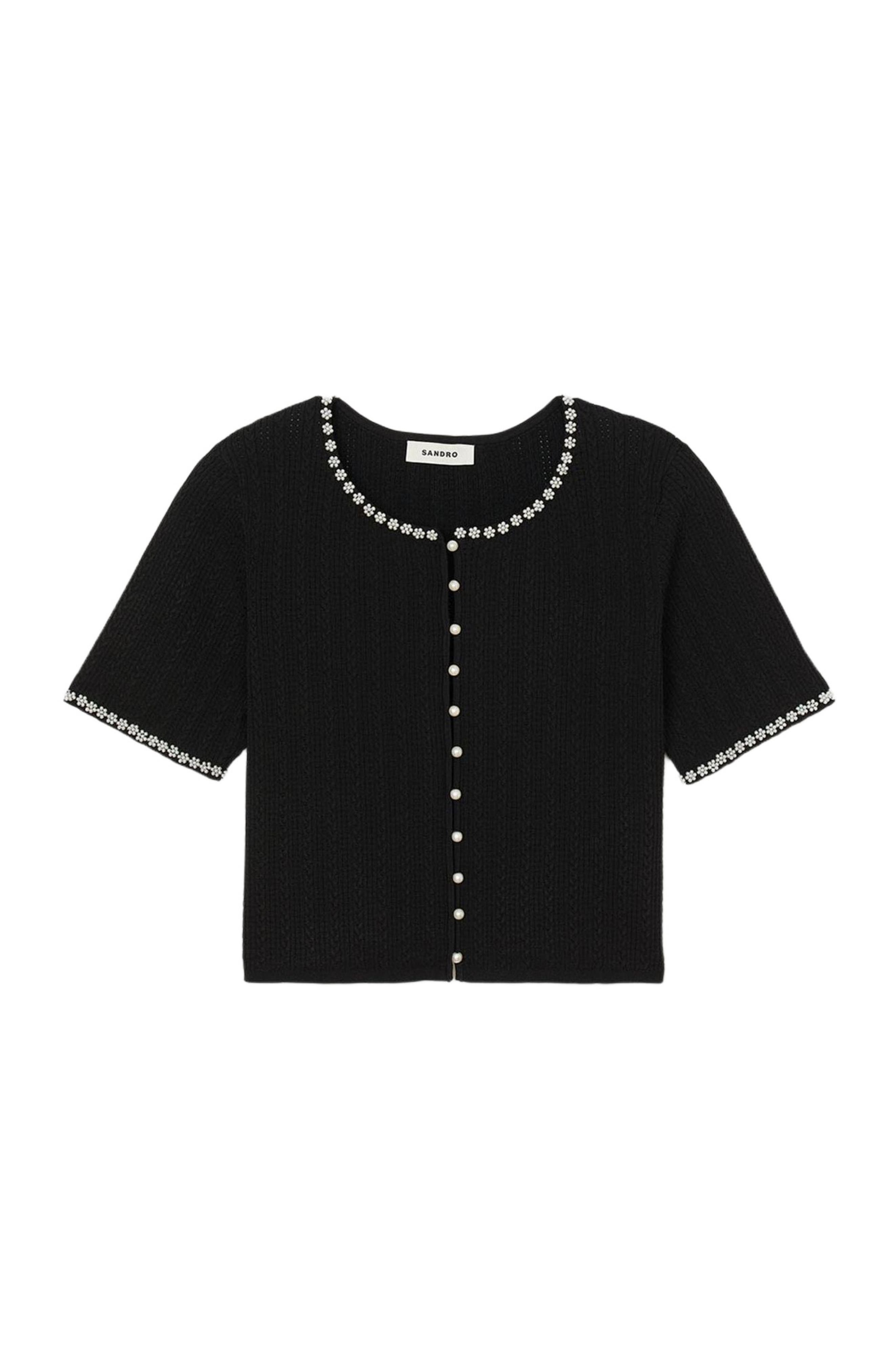 SANDRO Cropped beaded cardigan in Black at Nordstrom - 6