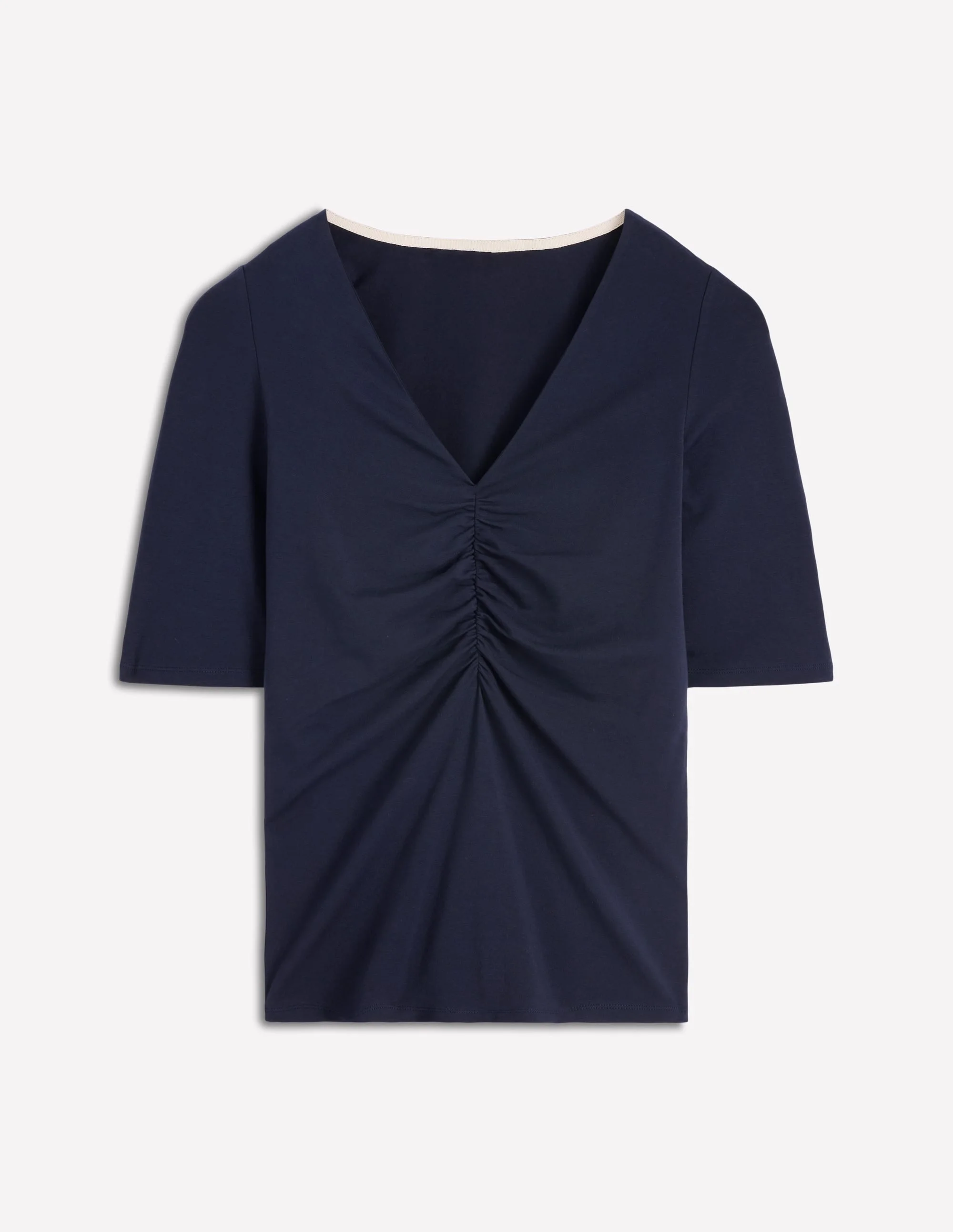 Tia Ruched V-Neck Top-Navy - 1