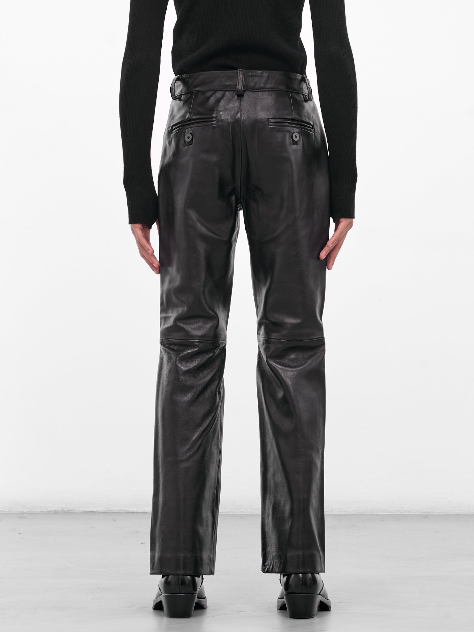 Black Leather Swarovski Flared Trousers - 3