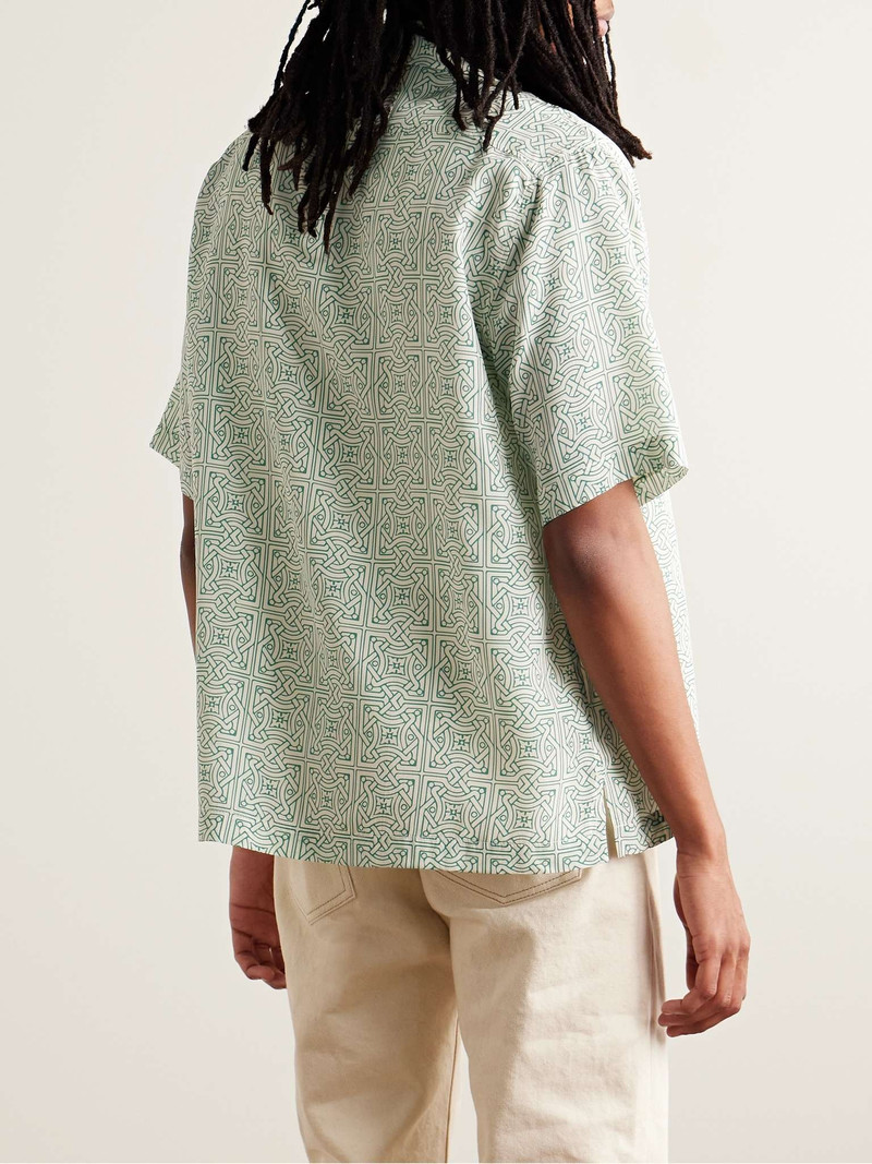Camp-Collar Logo-Embroidered Printed Silk-Twill Shirt 3