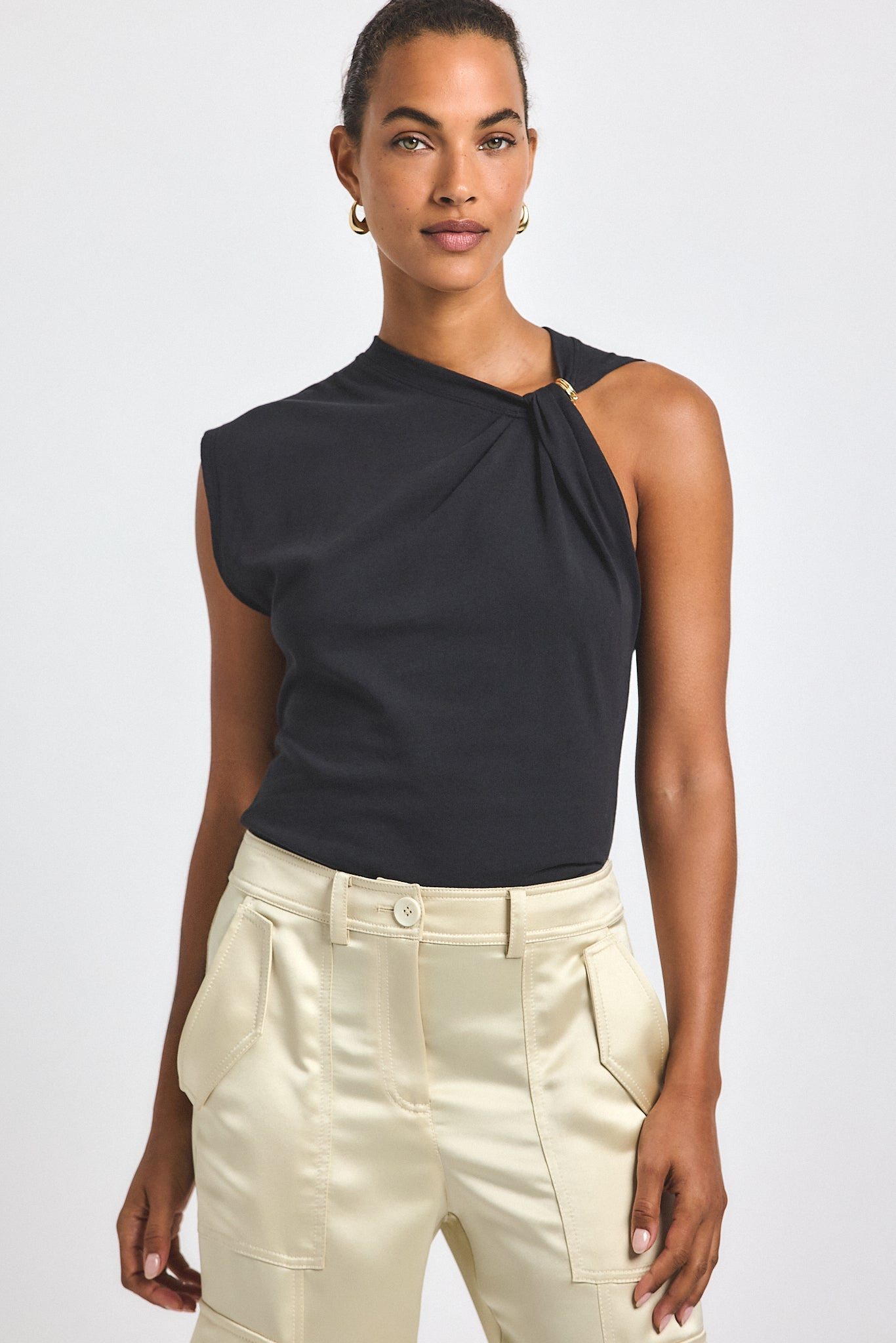 NIA ASSYMMETRIC EMBELLISHED TWIST TEE - 1