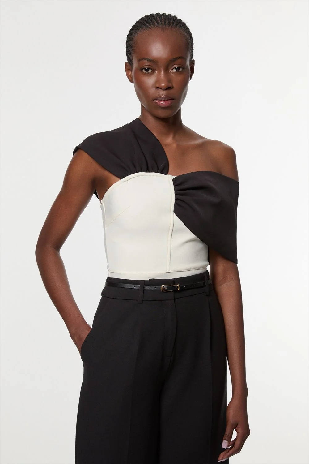 Figure Form Bandage Knit Asymmetric Strap Top - 1