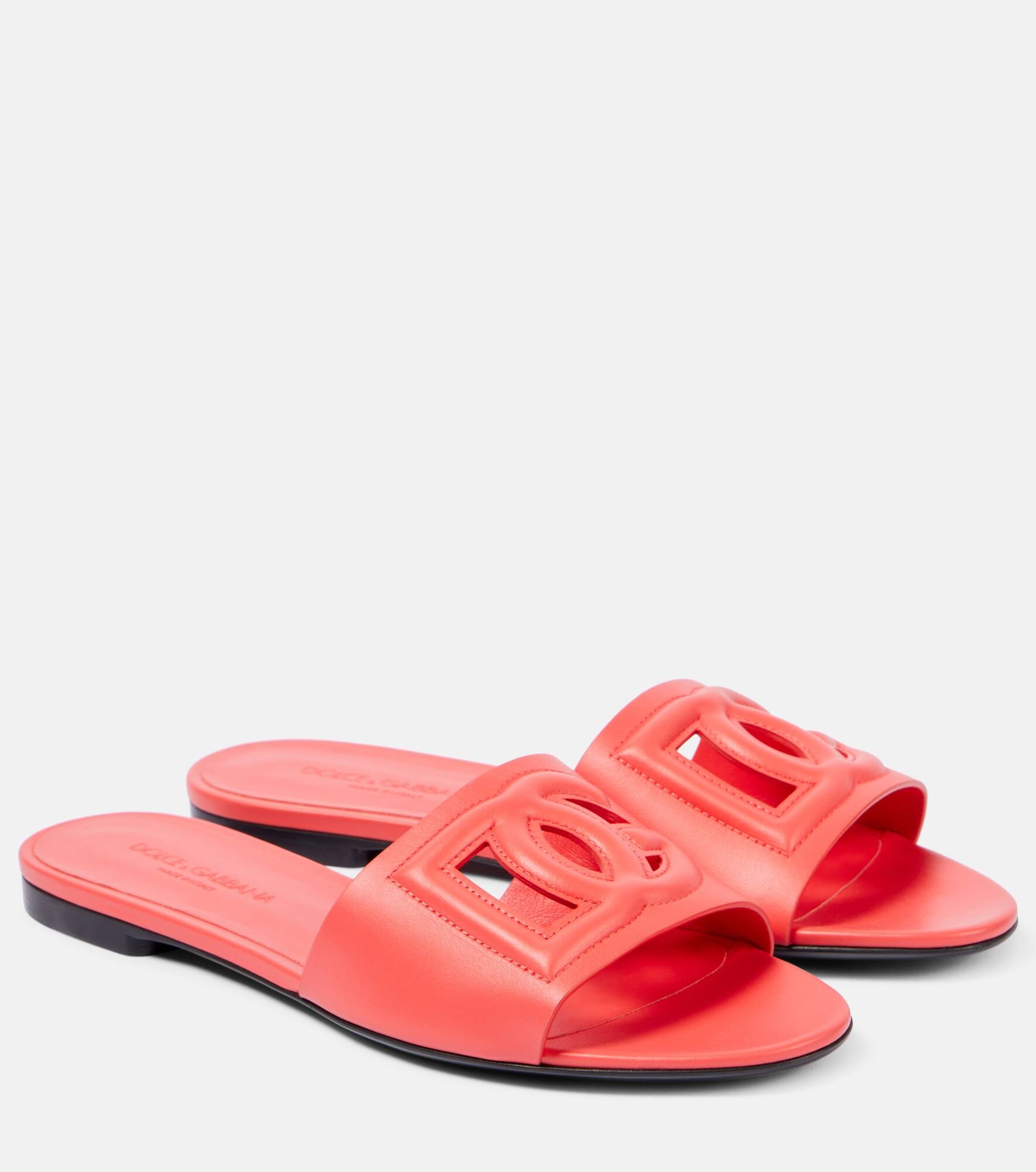 Logo leather slides - 1