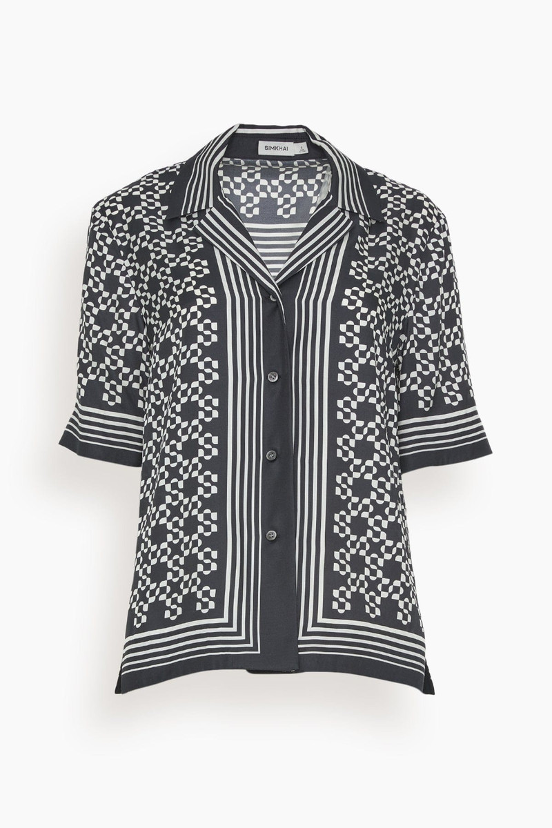 Koda Short Sleeve Button Down Shirt in Black - 1