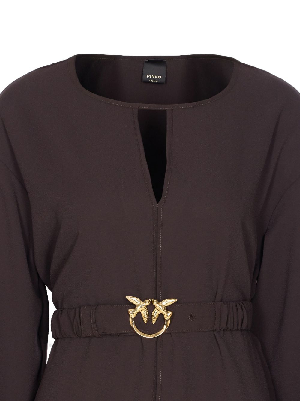 bird-embellished belted dress - 4