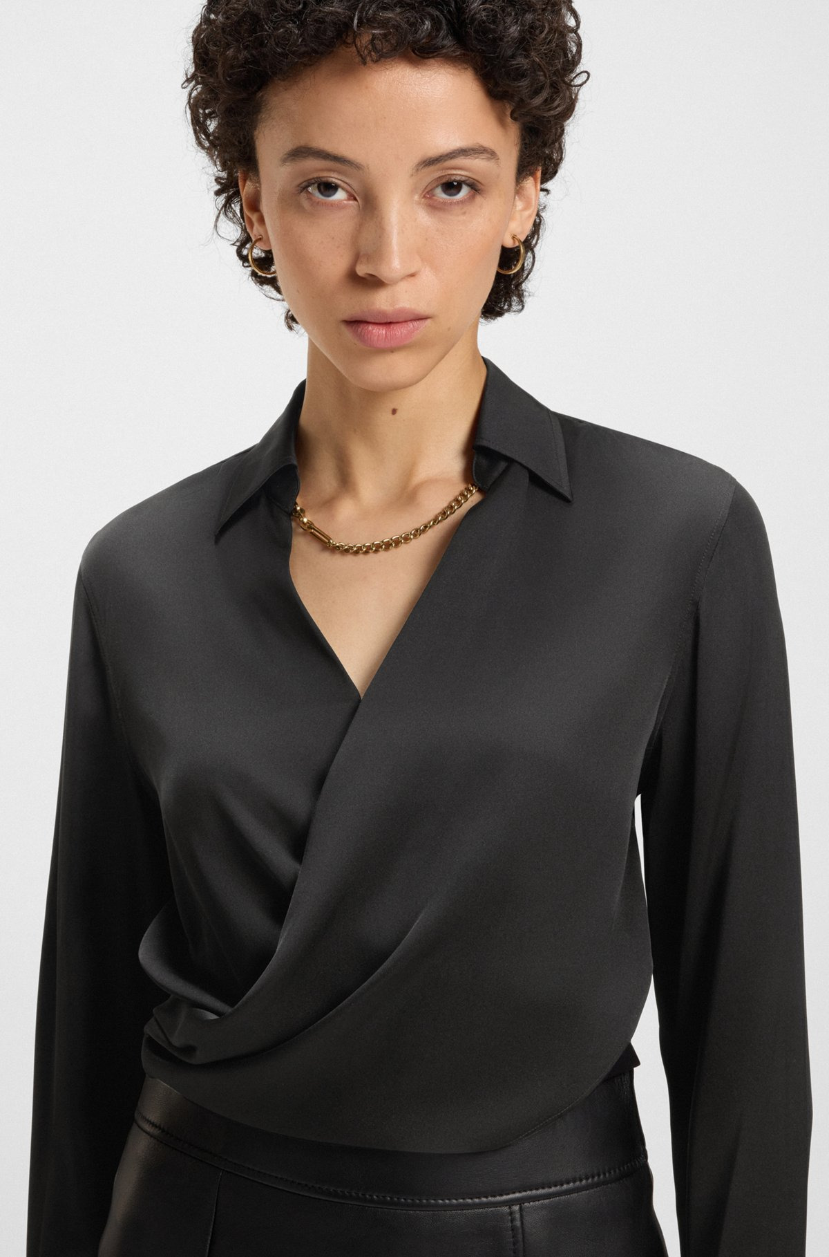WRAP-FRONT BLOUSE IN STRETCH SILK - 4