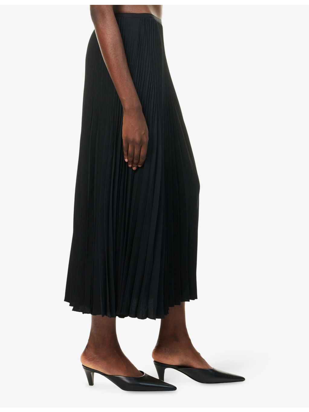 Pleated High-Waist Woven Midi Skirt - 3