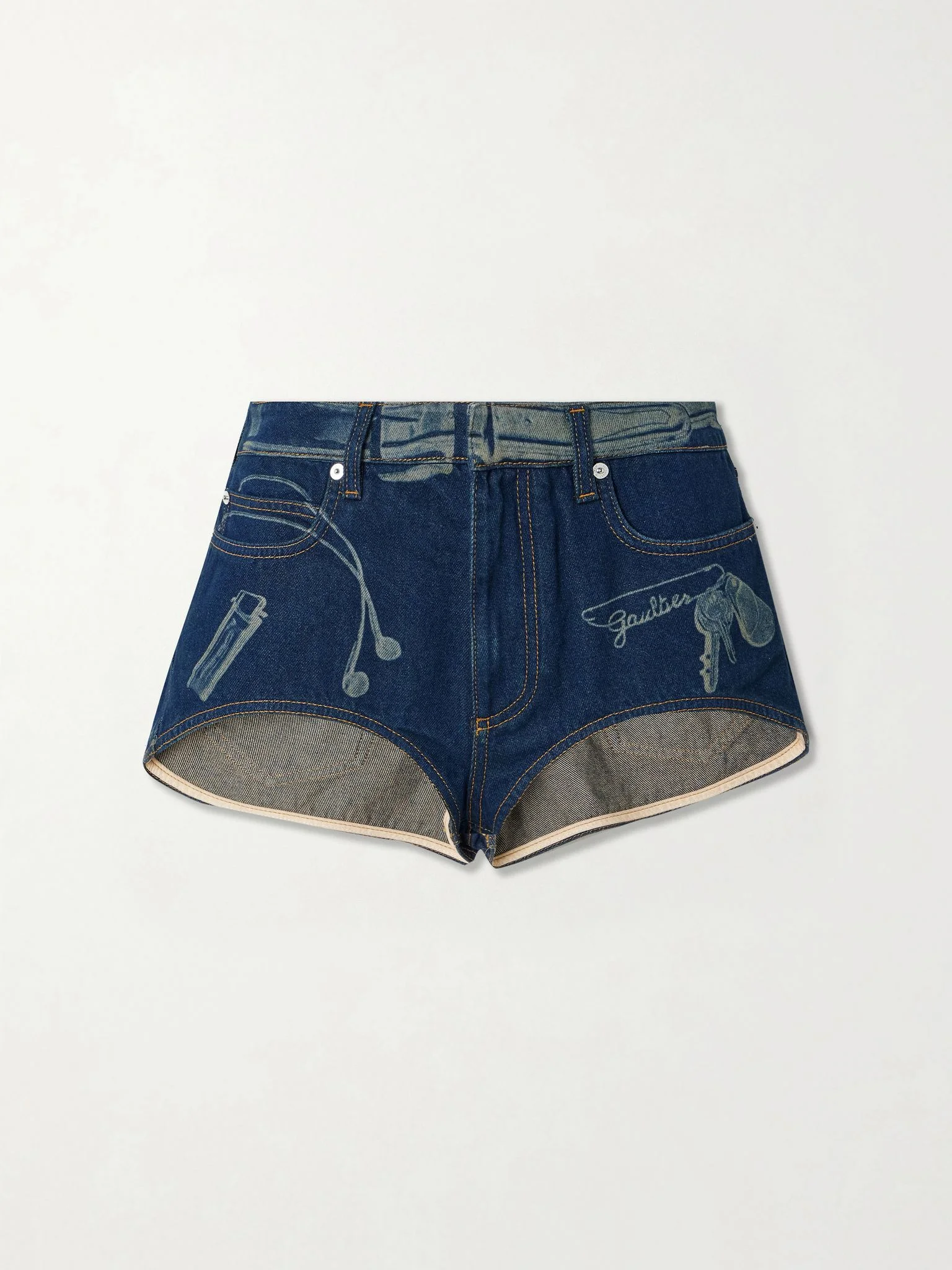 Trompe-l'œil printed denim shorts Mid denim - 1