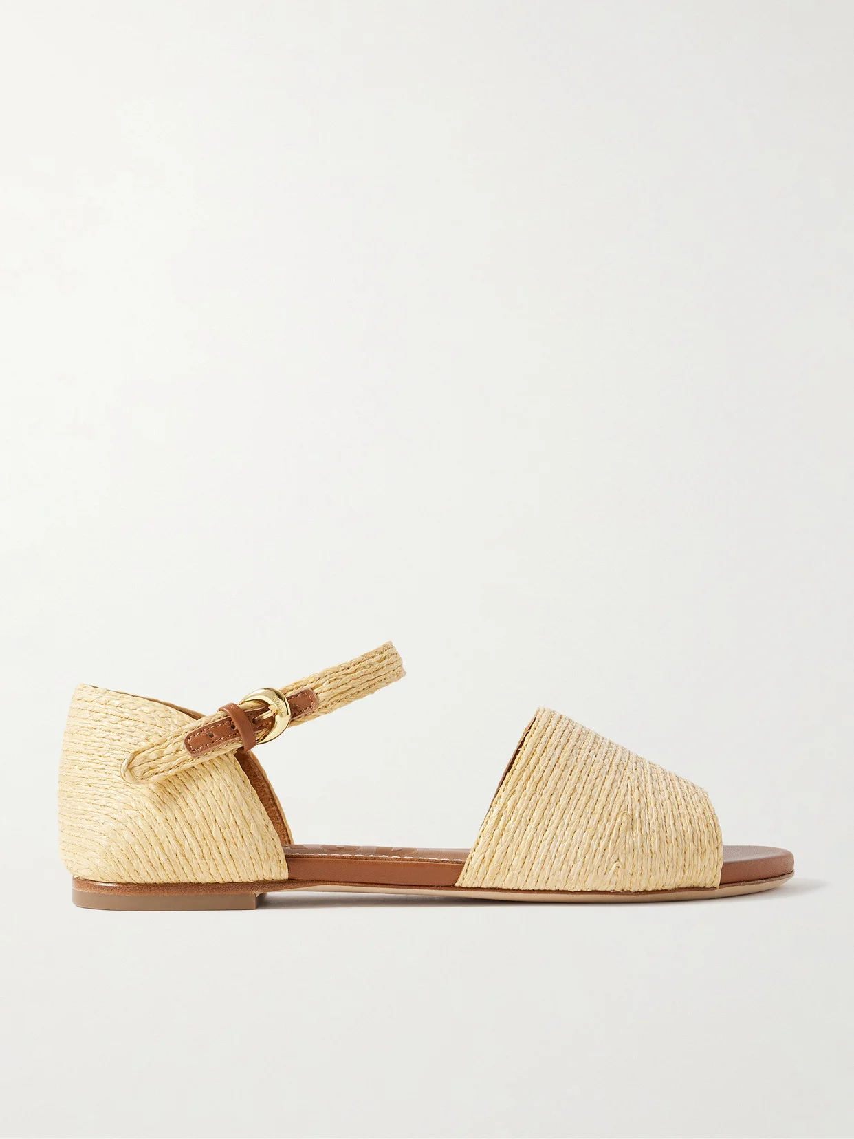 Catherine Leather-trimmed Raffia Sandals - 1