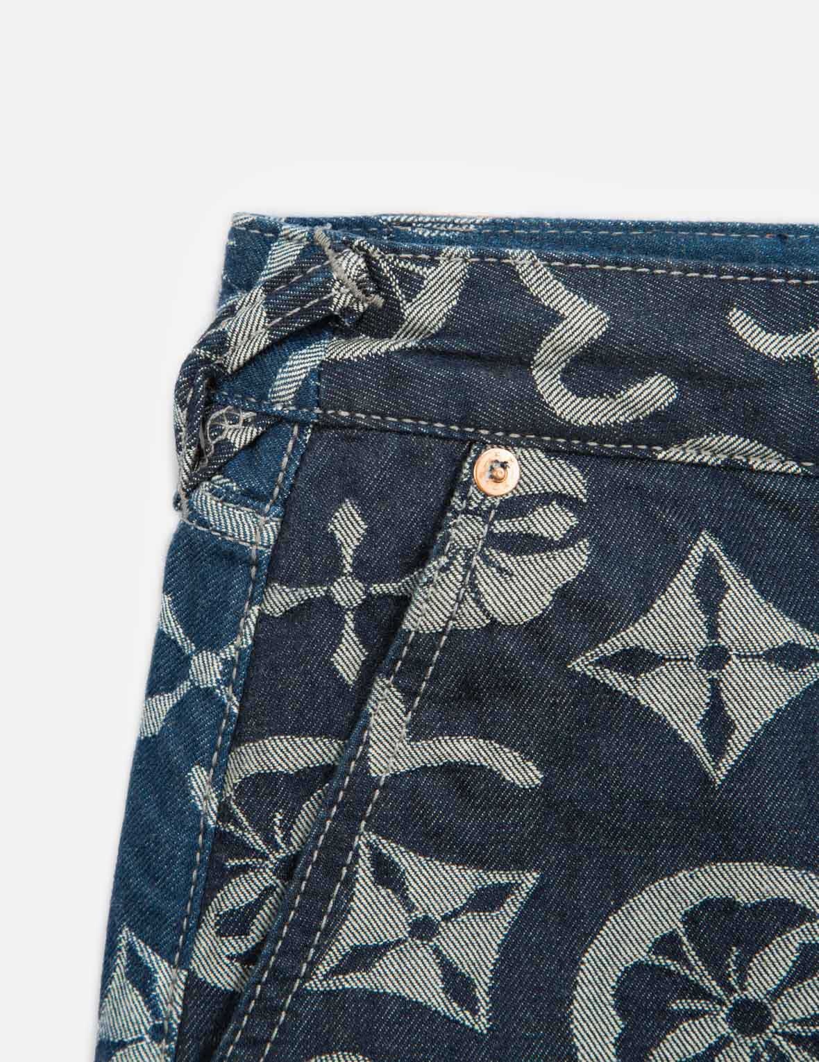 ALLOVER BRAND ELEMENTS JACQUARD BLOCKING DENIM JOGGER PANTS - 7